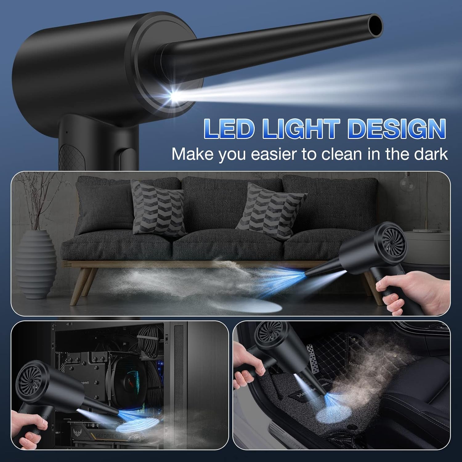 Compressed Air Duster, 3 Gear to 51000RPM Cordless Electric Air Duster, 6000Mah Rechargeable Air Blower with LED Light for Laptop Computer Keyboard Cleaning Pet Hair Crumb Replaces Compressed Air Can