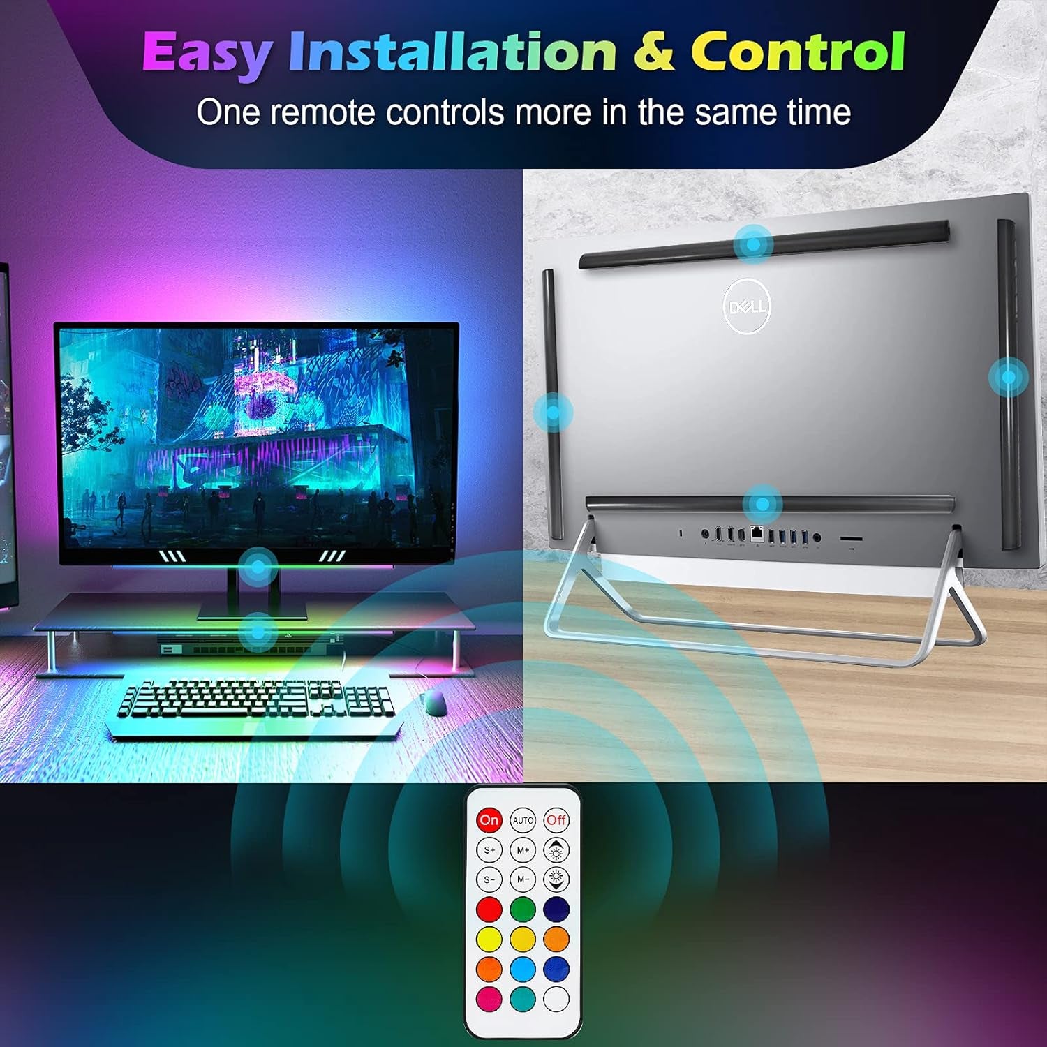 RGB under Monitor Light Bar, Gaming Lights for Gaming Setup, RGB Desk Led with Remote Controller, 5V USB Led Light Bar, Keyboard Gaming Light for Desk/Pc/Monitor/Computer/Setup/Room Accessories