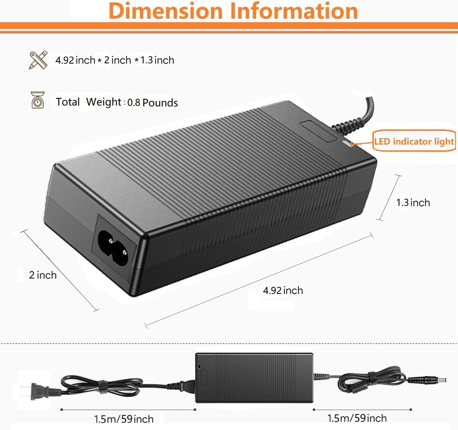 15V 60W AC Adapter Charger for Portable Power Station 50W to 300W Fit Anker/Grecell/Ebl/Howeasy/Flashfish/Sinkeu/Zerokor/Enoflo/Aimtom/Ctechi/Aiper/Marbero Solar Generator Power Supply Cord