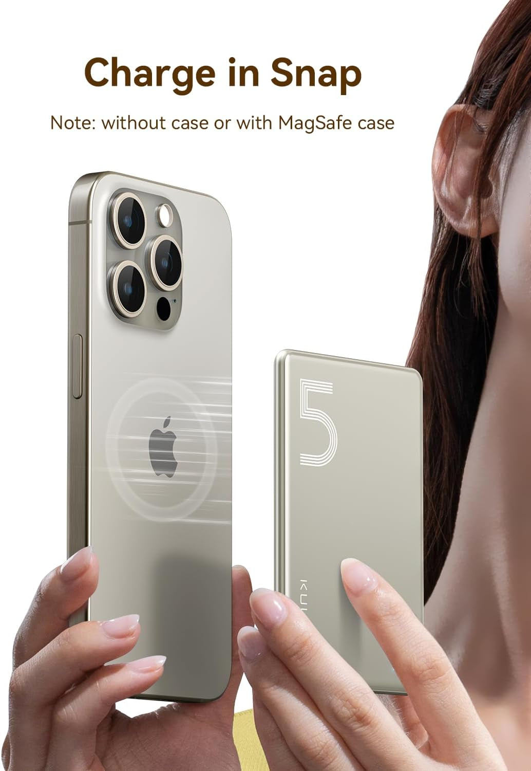 Magsafe Battery Pack 5000Mah Slim Magsafe Portable Charger 0.28In Magnetic Wireless Apple Portable Charger 20W USB-C Power Delivery Power Bank for Iphone 15/14/13/12 Serie, Titanium