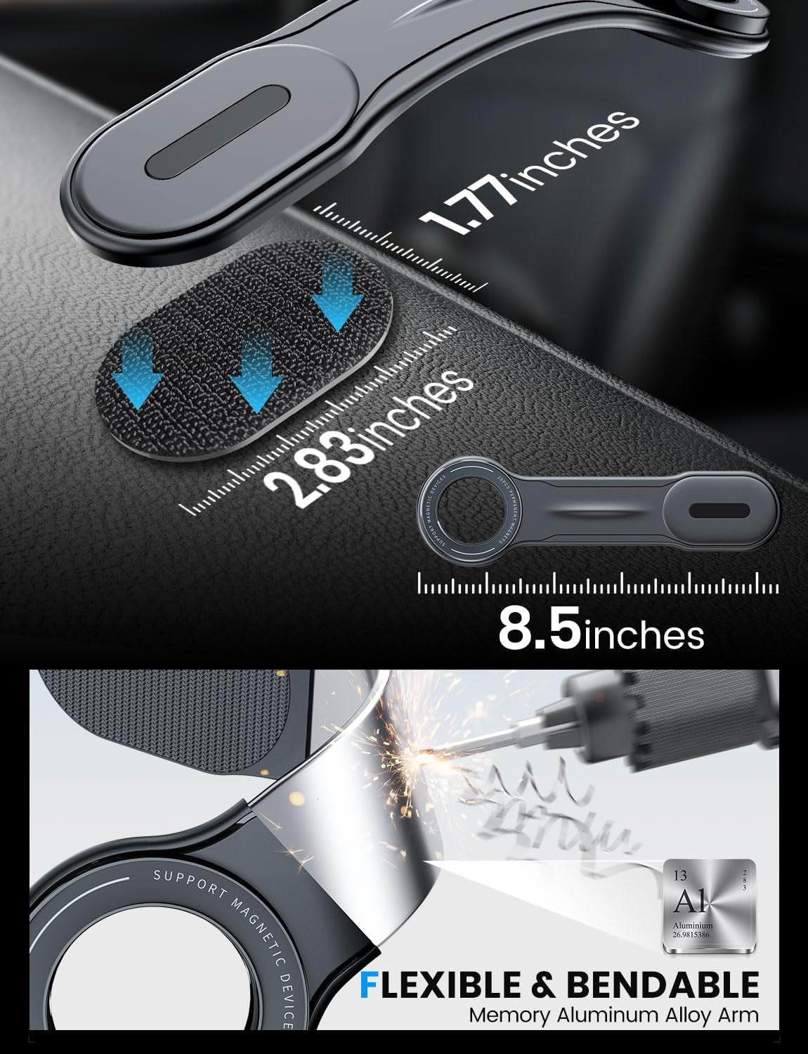 for Magsafe Car Mount Detachable, Bendable Aluminum Arm Magnetic Phone Holder for Car【20 Strong Magnets】 Cell Phone Mount for Car Dash Fit Iphone 16 15 14 13 Pro Max Mini Mag Safe Accessories