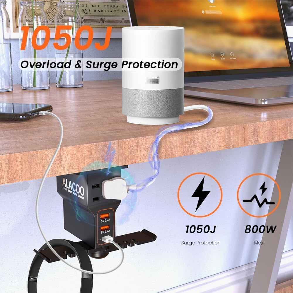 Headset Holder for Desk, Dual Headphone Stand, PC Gaming Headphones Hanger Hook under Desk with (QC3.0) 3 USB Charging Station & 2 AC Outlet(800W) for All Earphone Accessories Gamer Gift