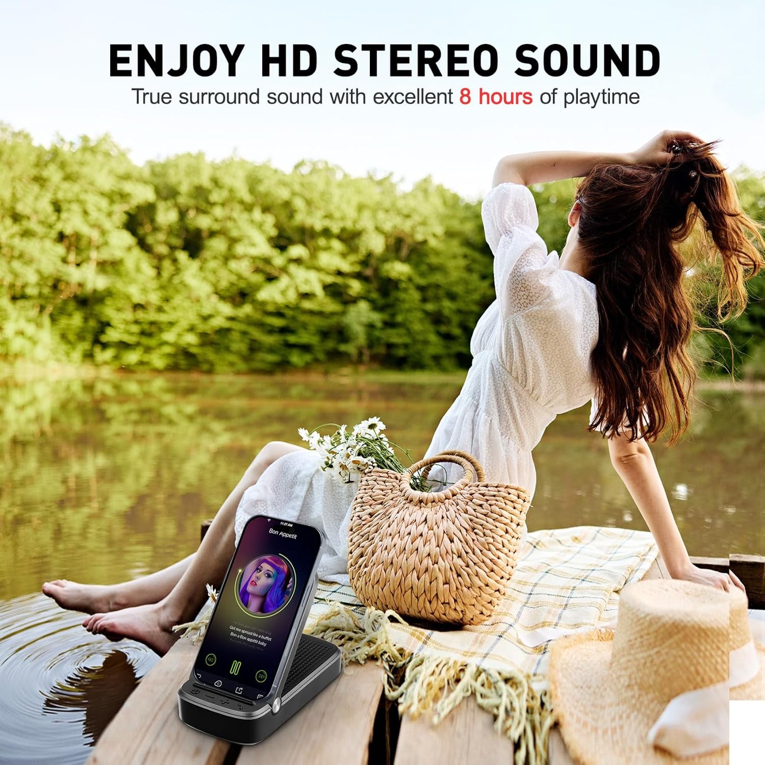 Cell Phone Stand with Wireless Bluetooth Speaker, Gifts for Men/Women/Dad/Mom/Her/Him, Adjustable Tablet Holder, Anti-Slip Design with HD Surround Sound, Compatible with Iphone/Ipad/Samsung