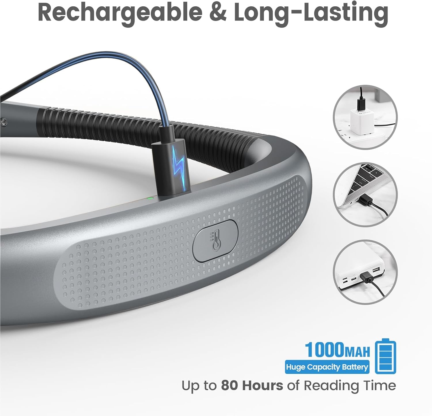 Book Light, 3-Color & 6-Brightness Reading Light, Bendable Neck Light, 80-Hr Lasting Rechargeable Lamp, Perfect Book Light for Reading in Bed, Knitting, Camping, Repairing, Book Lovers Gifts