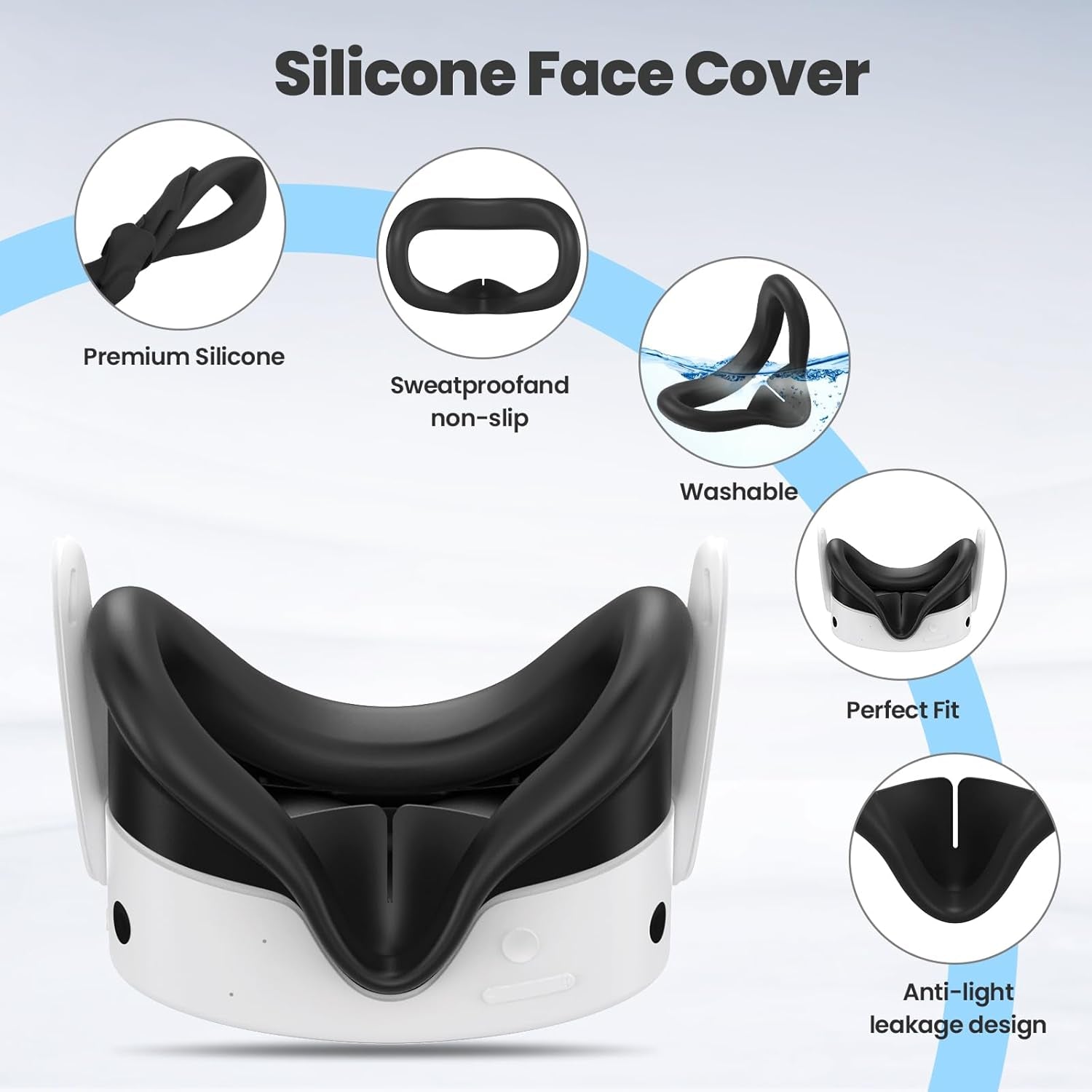Silicone Protective Cover Set for Meta Quest 3S Accessories, VR Shell Cover, VR Silicone Face Cover, Touch Controller Grip Case, Lens Protector Set (Black)