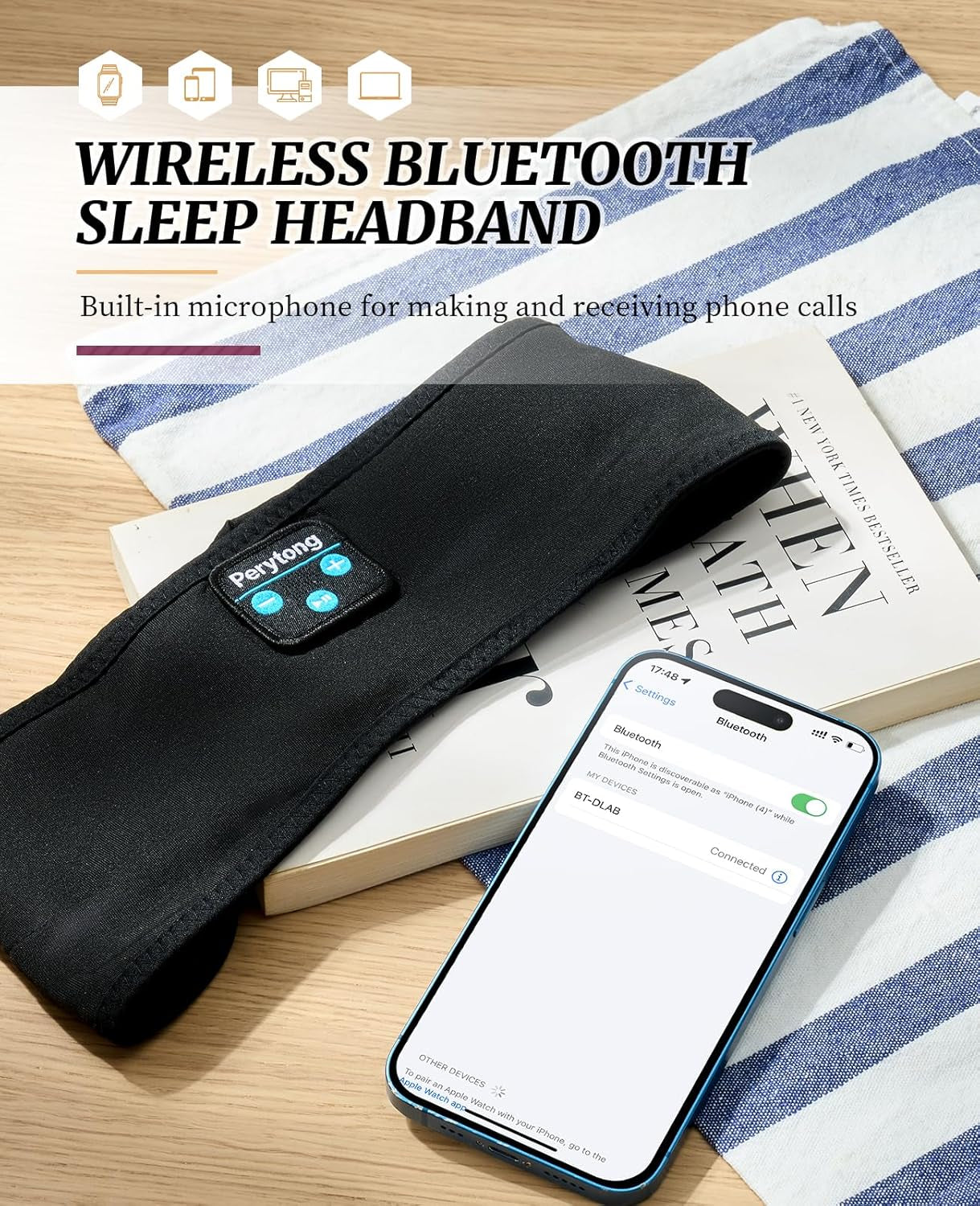 Sleep Headphones Headband, Wireless Sleeping Earbuds Earphones Sweat Resistant with Ultra-Thin HD Stereo Speaker, Bluetooth 5.2 for Workout Running Cool Gadgets Unique Gifts for Men Women