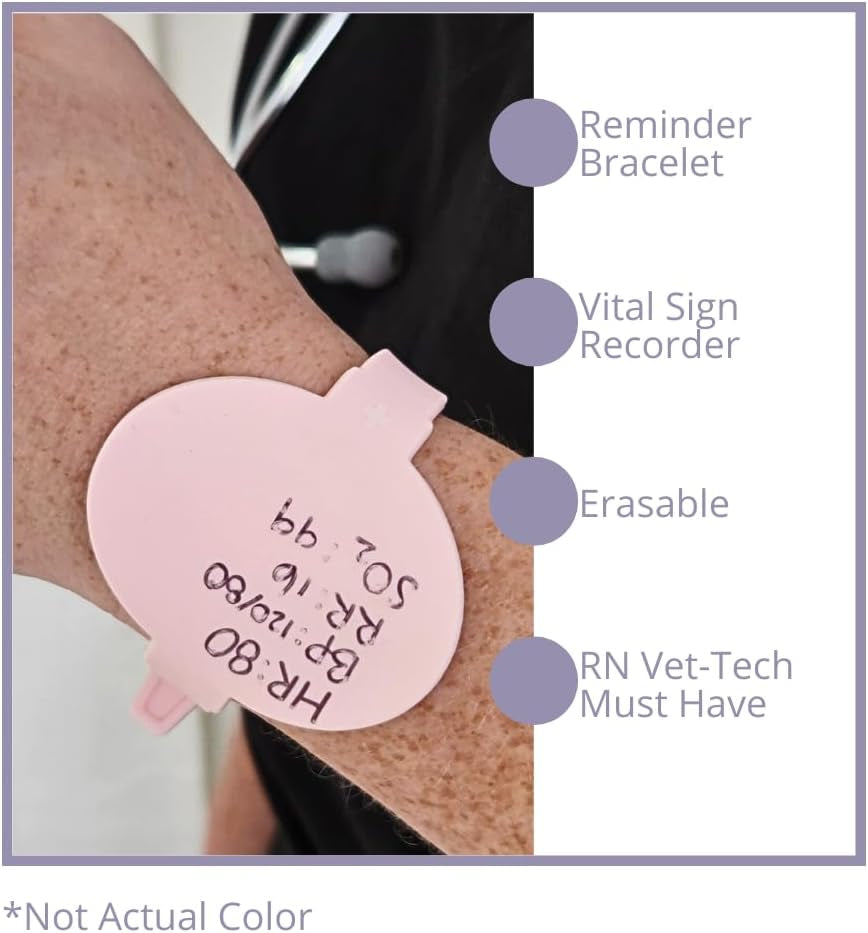 Erasable Wristband - Nurse Must Have - Vital Sign Recorder - Wearable Reminder Bracelet - Hands Free for Vet Tech Mom ER ICU RN Grad Gift - Pink
