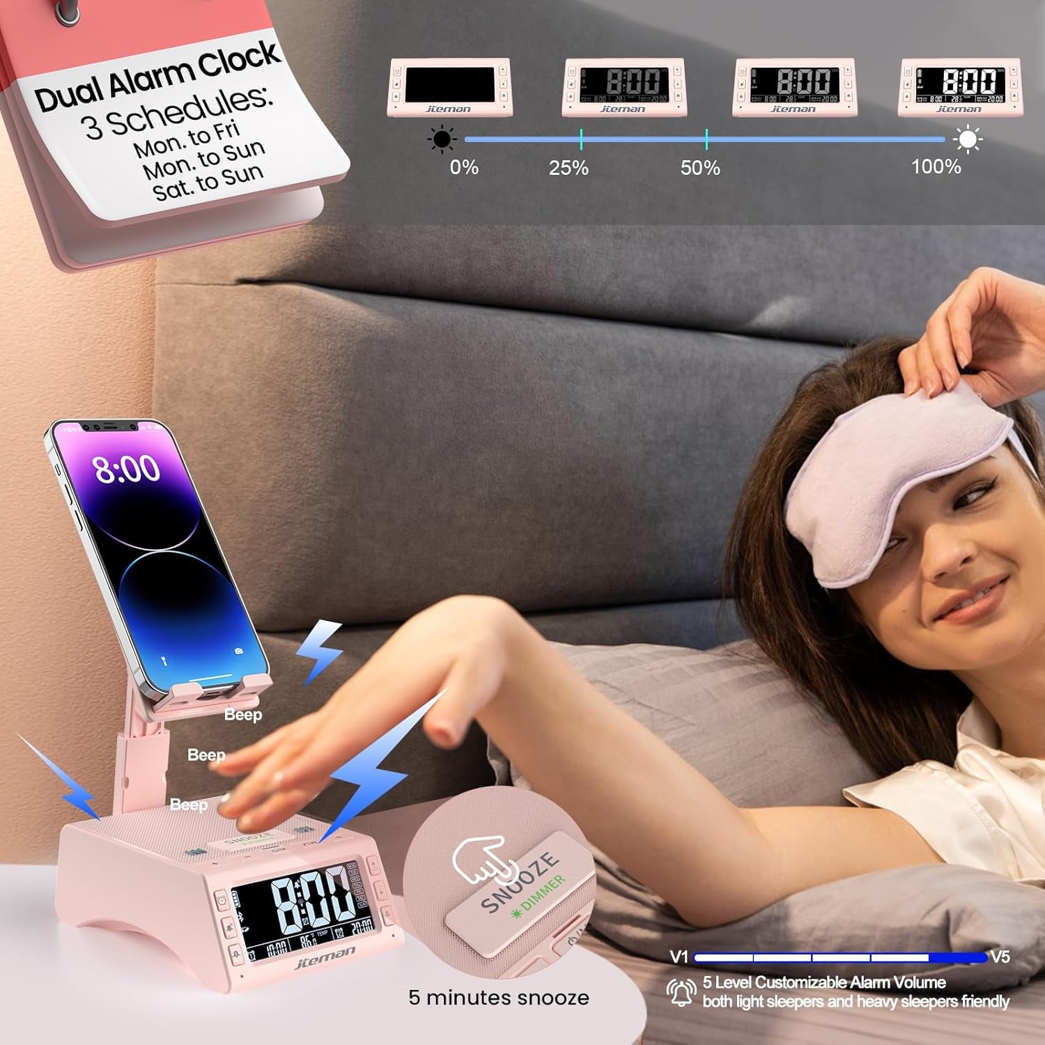 Gifts for Men Women,Cell Phone Stand with Wireless Bluetooth Speaker,Adjustable Cool Tech Kitchen Gadgets,Unique Birthday Gift Idea for Him, Husband, Boyfriend（Pink）