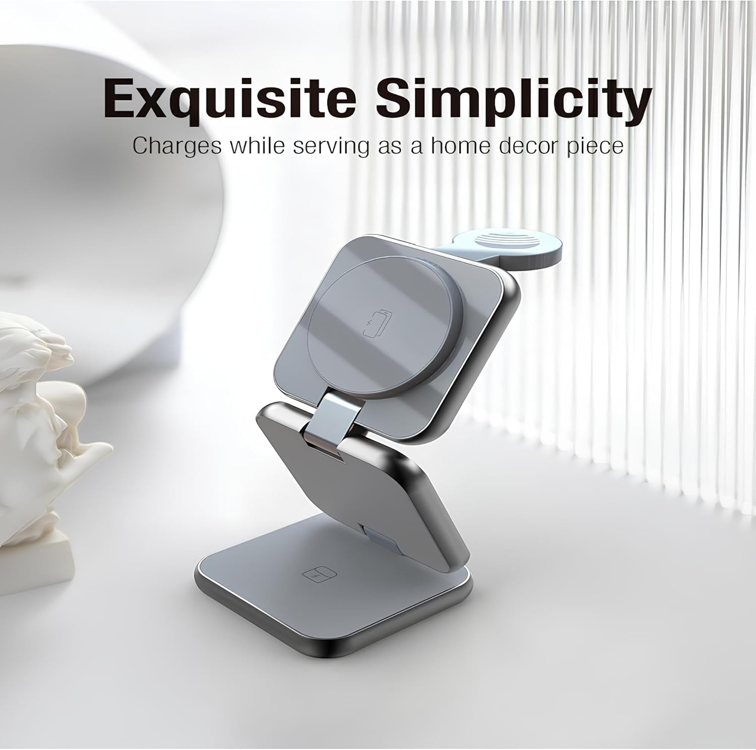 Wireless Charger & Portable Travel Charging Station, Foldable Magnetic Stand, 15W Fast Magnetic Wireless Charger for Iphone 16/15/14/13, Apple Watch & Airpods (Adapter Included)
