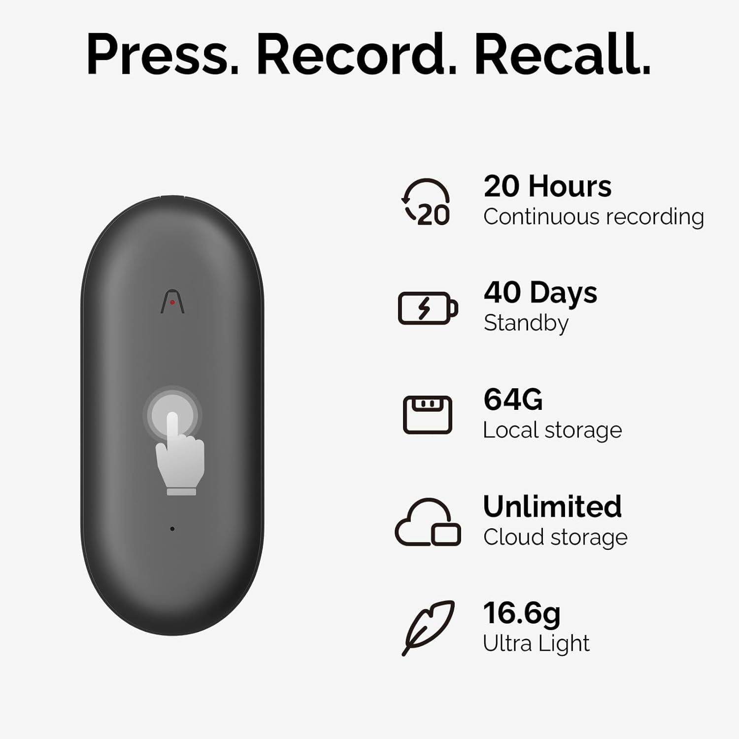 AI Voice Recorder,  Notepin Voice Recorder, App Control, AI Notetaker, AI Transcribe & Summarize Support 112 Languages, 64GB Memory, Audio Recorder for Lectures, Meetings, Gray