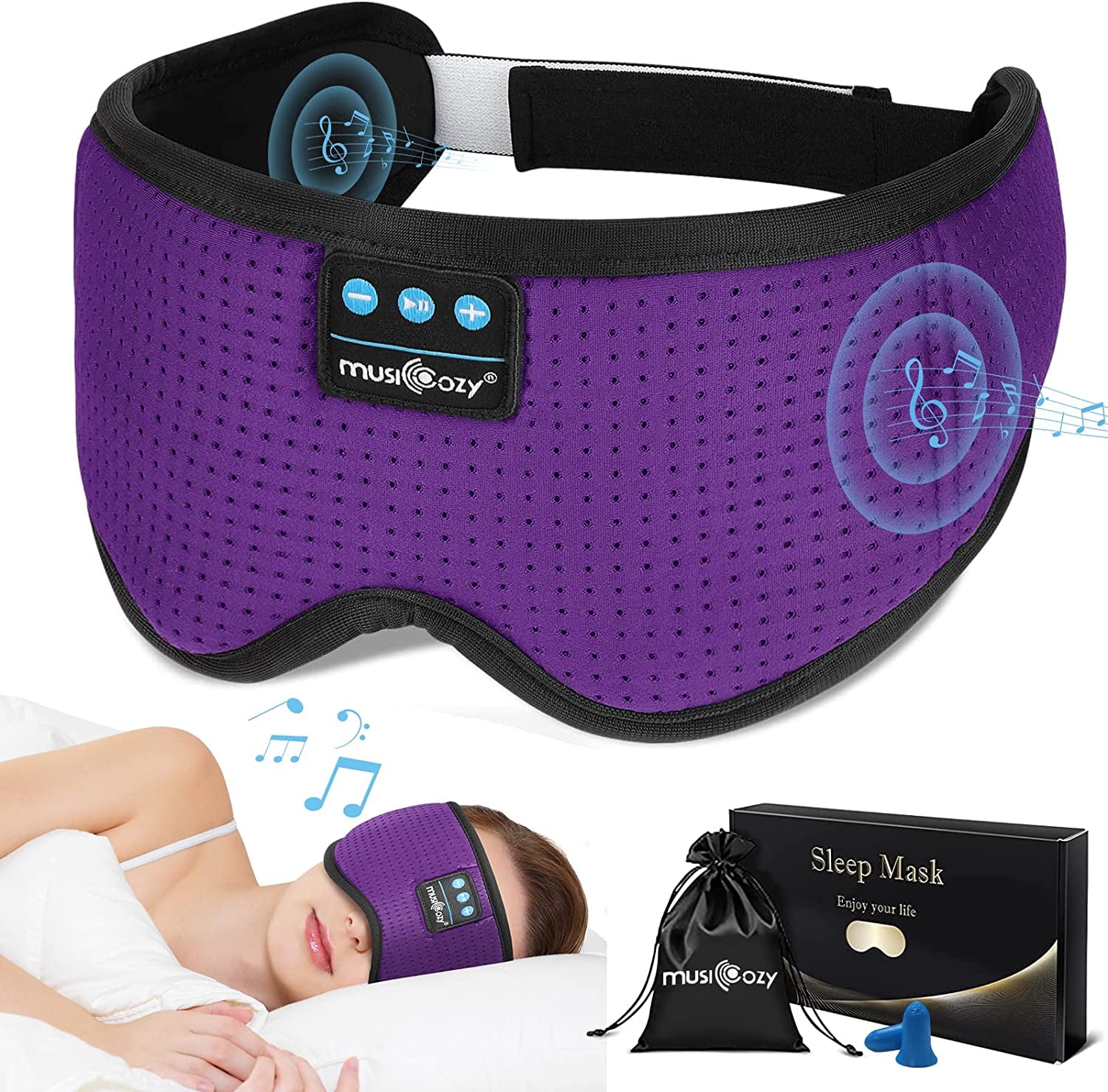 White Noise Bluetooth Sleep Mask with 8 Soothing Sounds & 3D Wireless Sleep Headphones, Bluetooth Sleeping Headphones for Yoga Travel Office Relaxation, Tech Gadgets Gifts, Lavender Purple