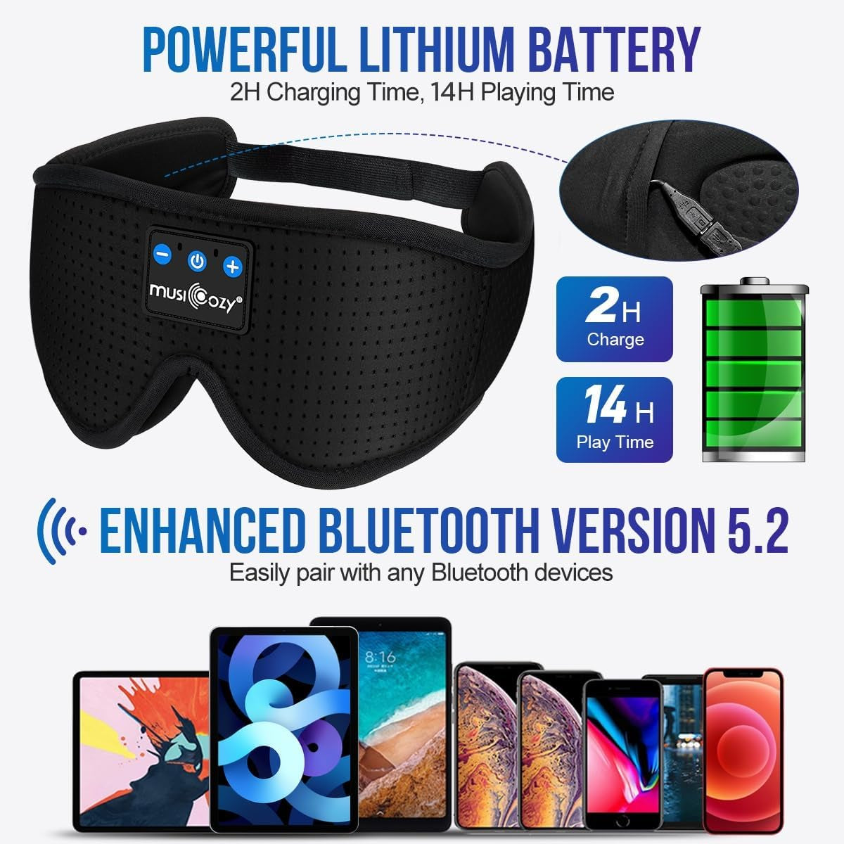 3D Bluetooth 5.2 Sleep Headphones, Breathable Wireless Music Eye Mask, Sleeping Headphones with Headband for Side Sleepers, Women, Men, Air Travel, Unique Tech Gifts