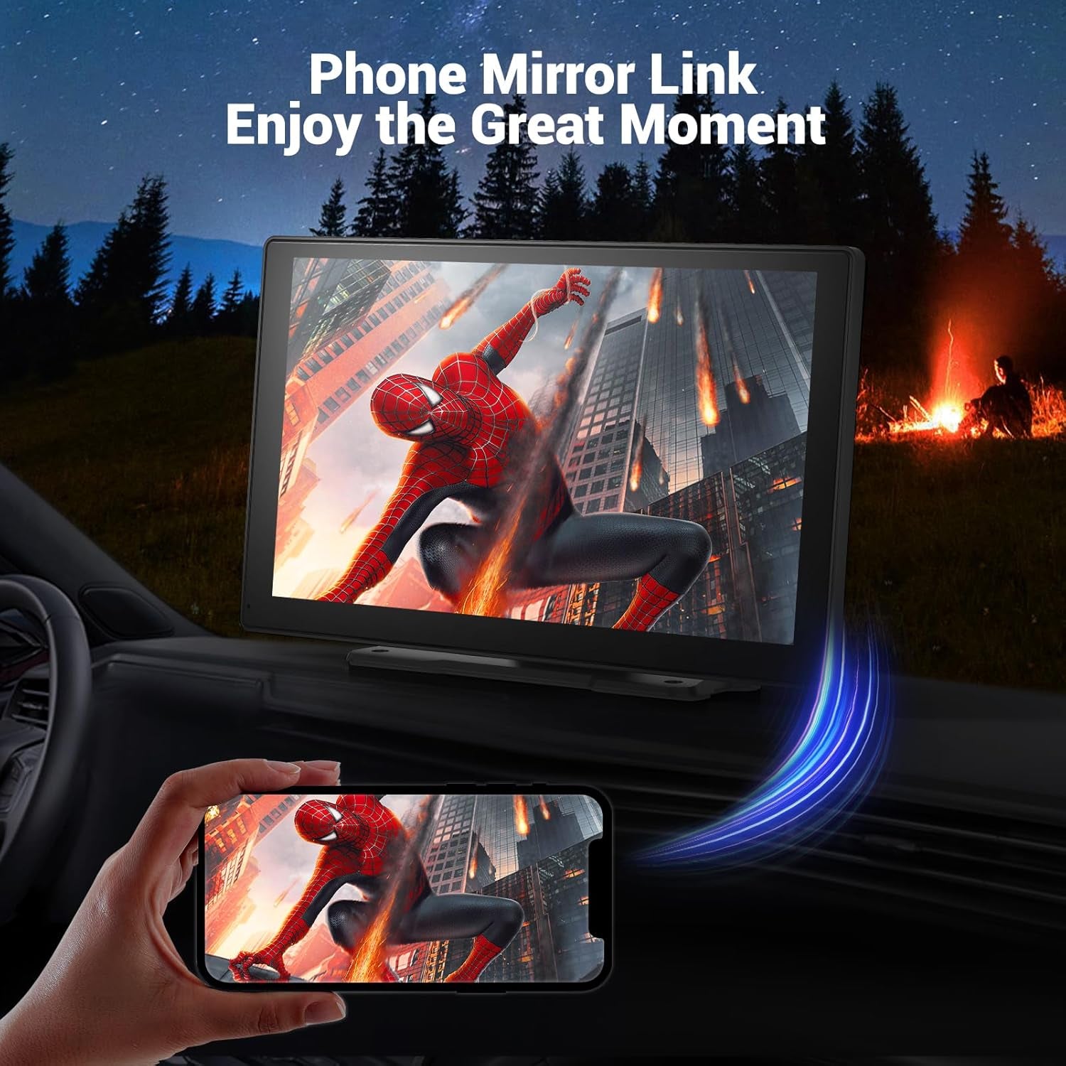 Wireless Apple Carplay Screen for Car 4K Dash Cam, 9" Portable Apple Carplay & Android Auto Car Stereo, with 1080P Backup Camera, GPS Navigation/Mirror Link/Voice Control/Bluetooth