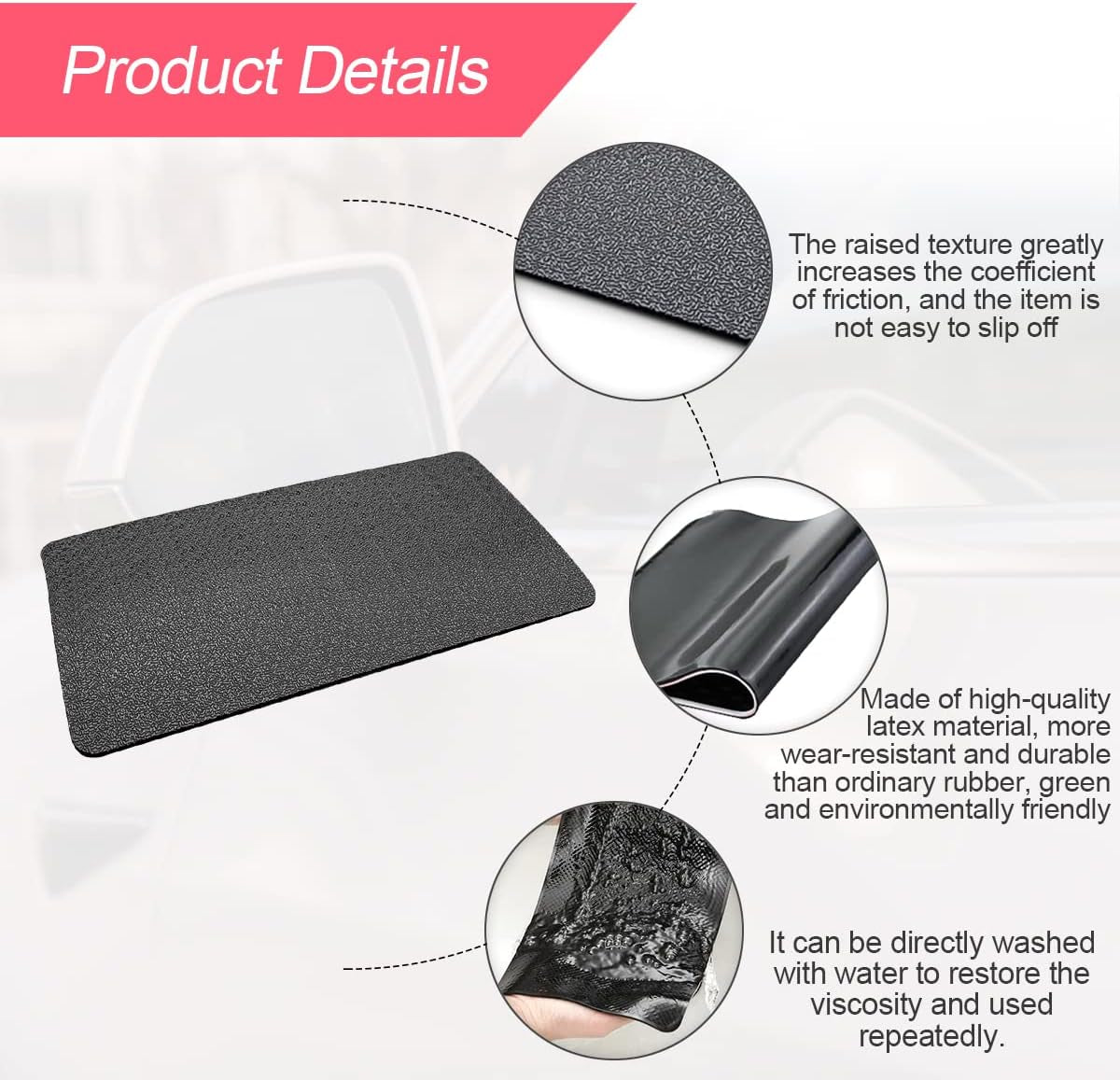 Car Dashboard Anti-Slip Rubber Pad, 10.6 X 5.9 Universal Non-Slip Car Magic Dashboard Sticky Adhesive Mat for Phones Sunglasses Keys Electronic Devices and More Use (Black/Car Texture)