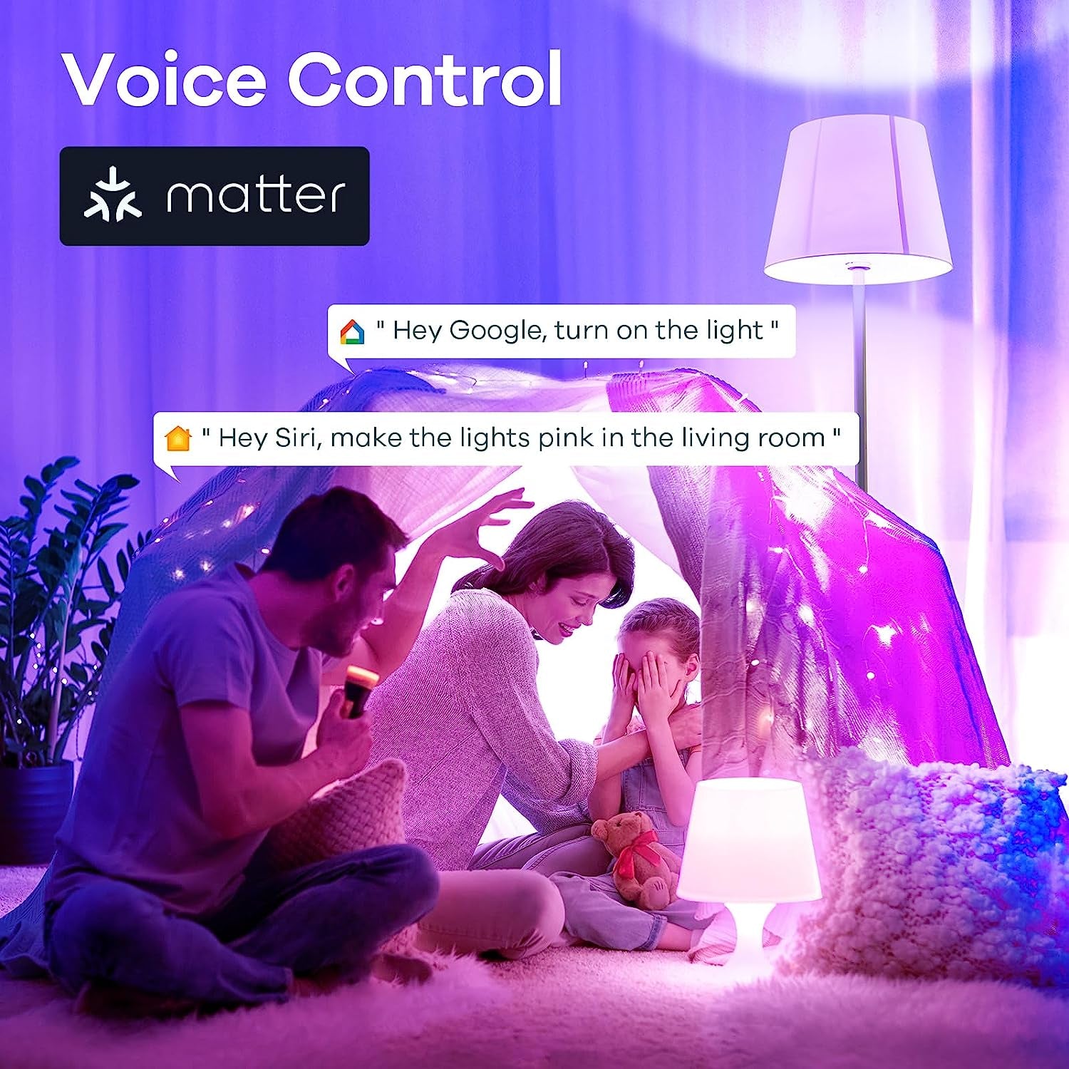 Matter Smart Light Bulb, Smart Bulbs Work with Apple Home/Siri/Alexa/Google Home/Smartthings, LED Color Changing Light Music Sync RGTBW, Smart Home, 60W 800LM A19 E26 2.4Ghz Wifi Only, 2 Pack