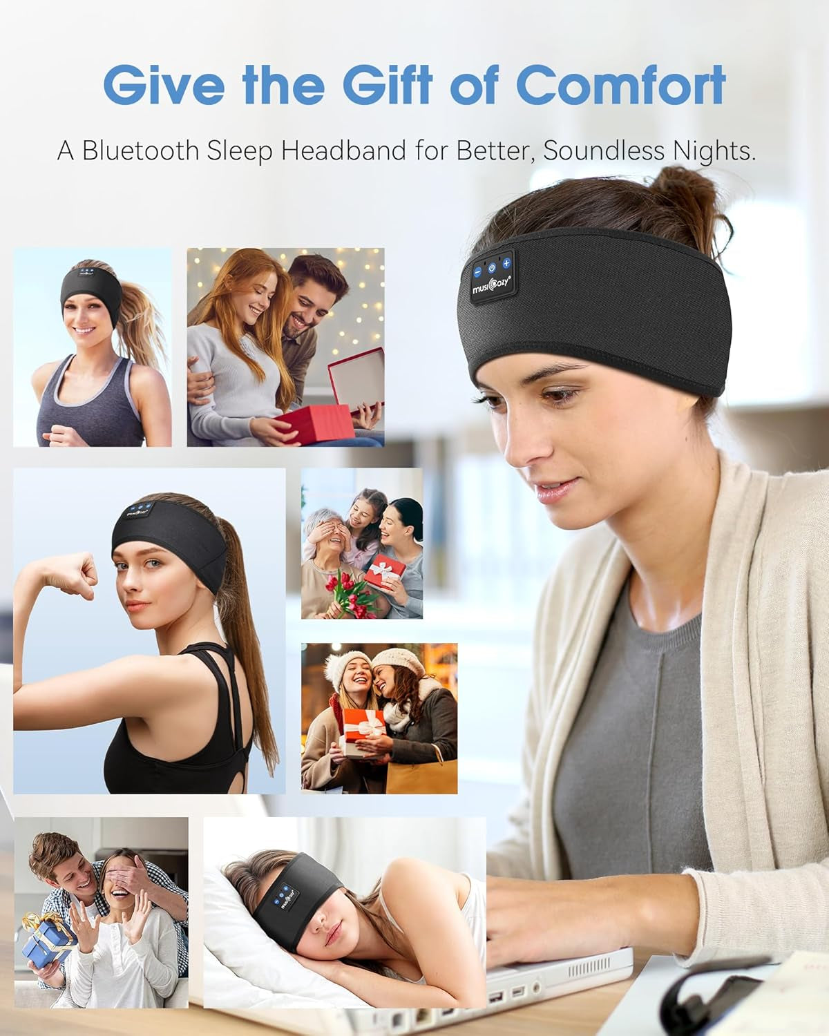 Sleep Headphones Headband, Wireless Earbuds Earphones Sweat Resistant with Ultra-Thin HD Stereo Speaker, Bluetooth 5.4 for Workout Running Cool Gadgets Unique Gifts