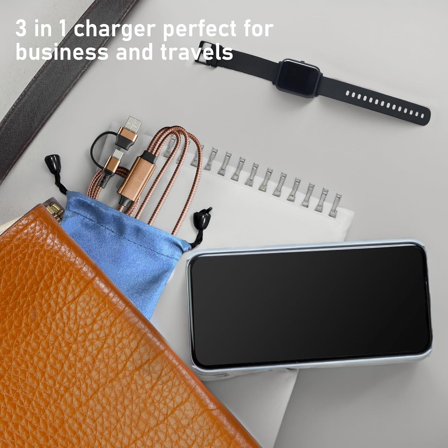 Multi 3 in 2 Charging Cable for Apple Watch Charger, Travel for Iphone Charger USB C Lightning Fast Charging Cable Compatible with Iwatch Ultra/Se/9/8/7/6/5/4/3/2/1 & Iphone 15/14/13/12/11/Galaxy S23