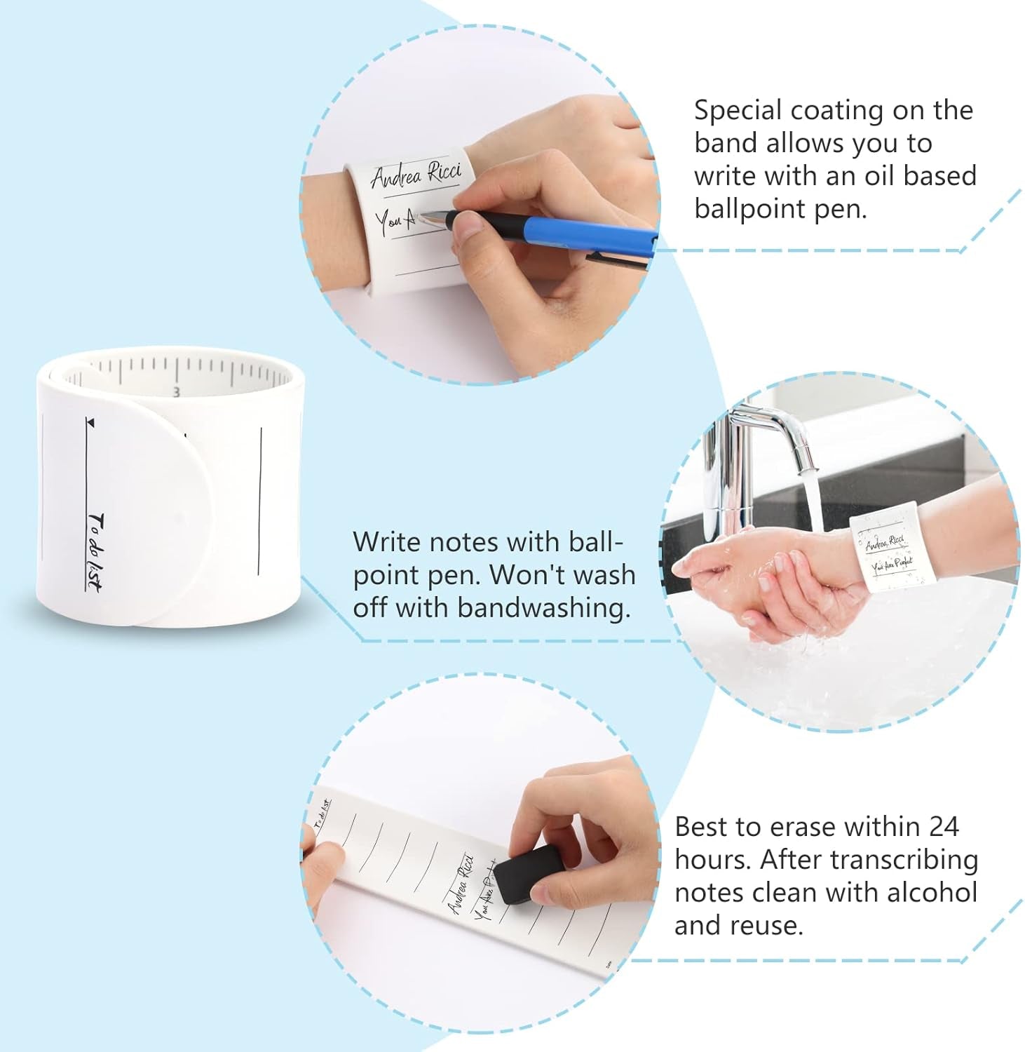 Wearable Nurse Notepad Wristbands, 2 Pack Silicone Reminder Bracelet Write on Memo, Dry Erase Slap Sticky Notes W/Ruler, Gifts for ADHD, Dementia, Vet Techs, ED/ER/RN Nurse, LPN/RVN (White)