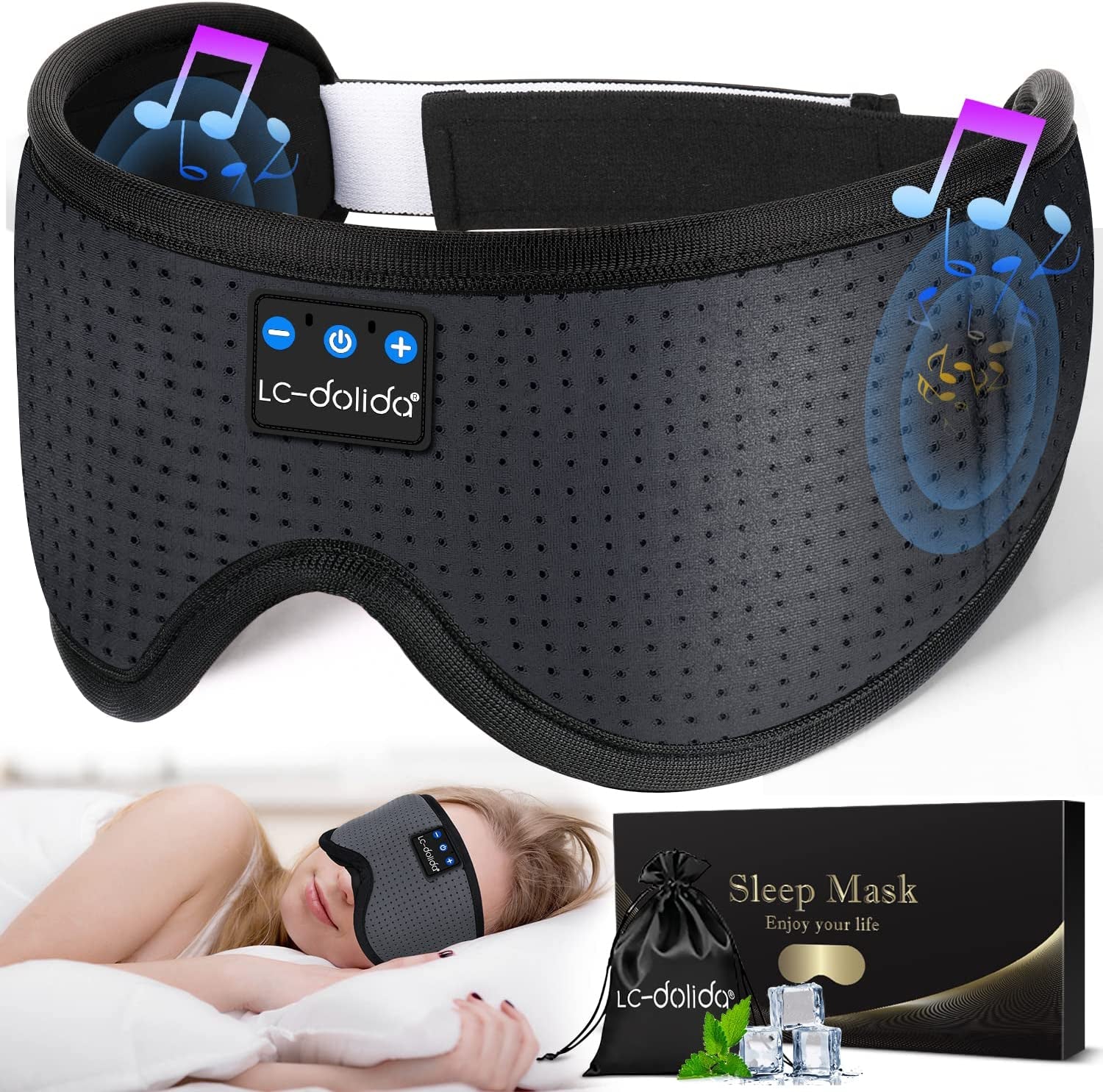 Sleep Headphones, Sleep Mask Bluetooth Wireless Music Eye Mask, Sleeping Headphones for Side Sleepers Sleep Mask with Bluetooth Headphones Ultra-Thin Stereo Speakers Perfect for Sleeping