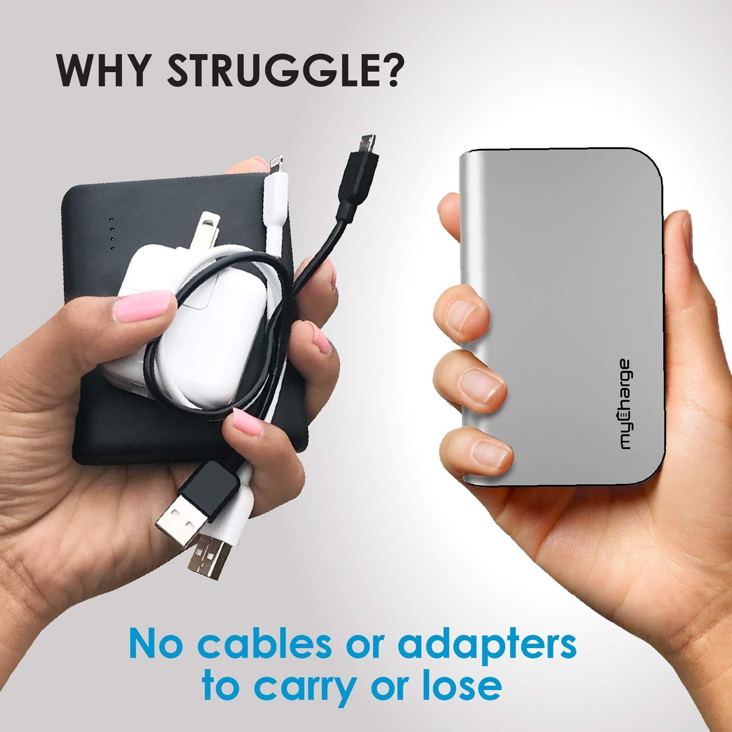 Portable Charger with Wall Plug – 10050Mah Fast Charging – Power Bank for Iphone, Samsung, Android & More - External Battery Pack Portable Charger with Built-In Cables (Lightning + Micro USB)