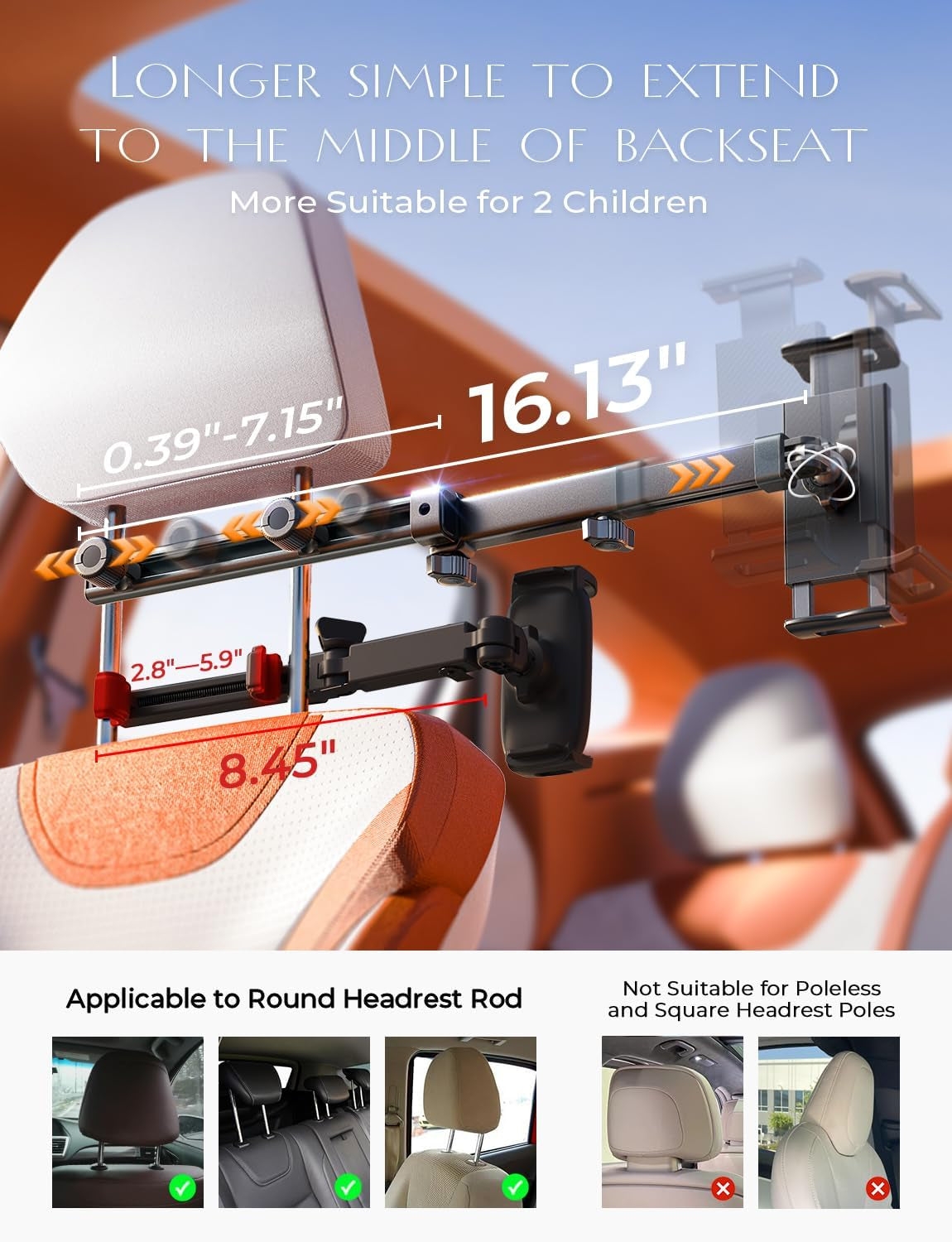 for Ipad Holder for Car Accessories for Women Baby Travel Gear, Tablet Holder Mount Car Essentials for Toddler Baby Car Seats [3 in 1] Road Trip Essentials for 4.7-11 Ipad Tab Fire Tablet Black