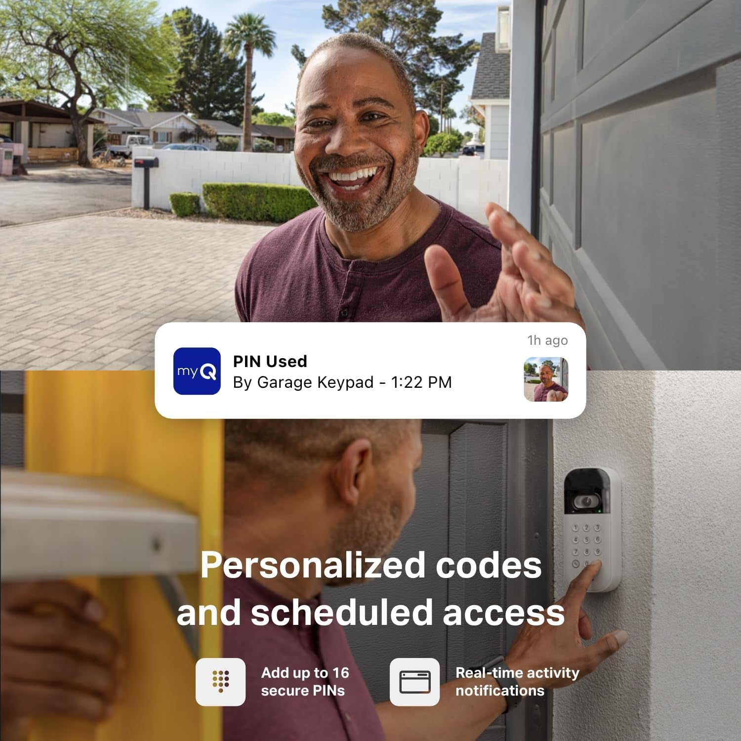 Myq Smart Garage Door Video Keypad with Wide-Angle Camera,Customizable PIN Codes,And Smartphone Control–Take Charge of Your Garage Access Works with , Liftmaster and Craftsman Openers,White