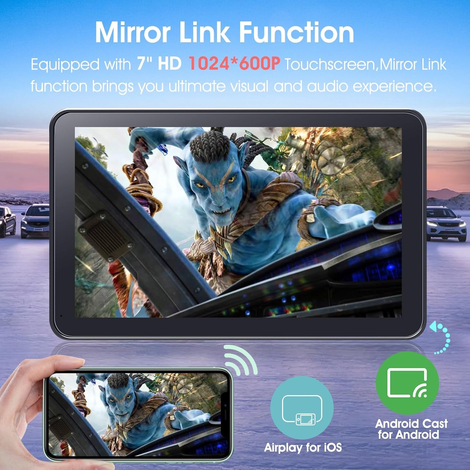 Portable Wireless Carplay Car Stereo, 7" HD Touchscreen for Car with Apple Carplay & Android Auto with Mirror Link/Backup Camera/Siri/Bluetooth/Navigation/Aux for All Vehicles