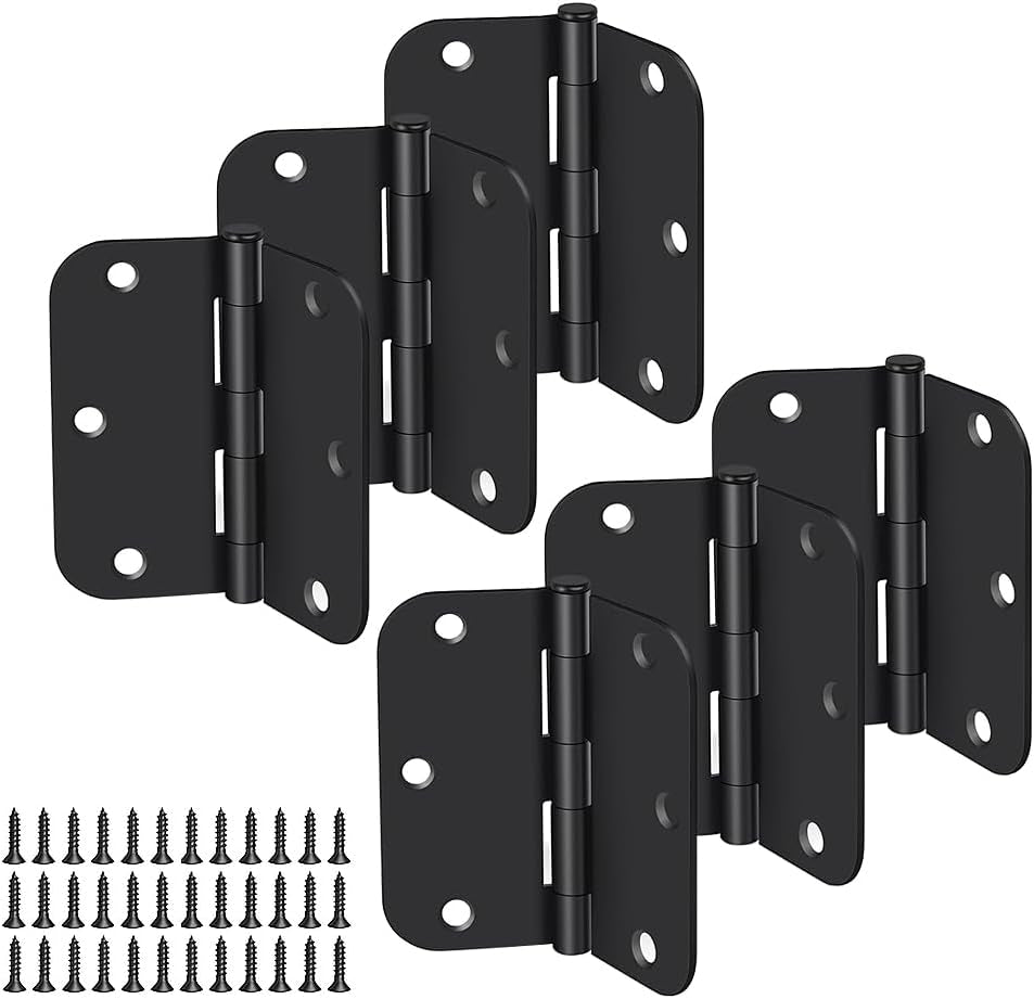 6Pcs Matte Black Door Hinges 3.5 X 3.5 Inch,Interior 3 1/2 Inch Door Hinges,5/8" Radius Corners Flat Iron Hinge,Hardware Controls(Black)