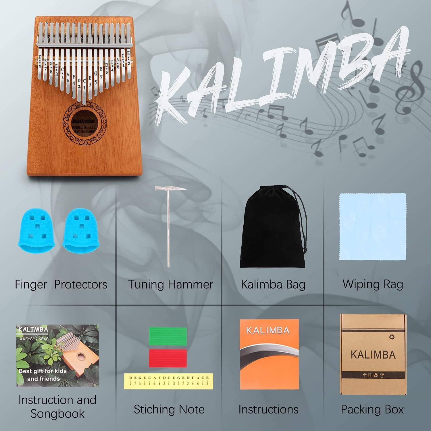 Kalimba Thumb Piano, Portable 17 Keys Mbira Finger Piano with Tune Hammer and Study Instruction,Musical Instruments Birthday Gift for Kid Adult Beginners Professional(Brown)