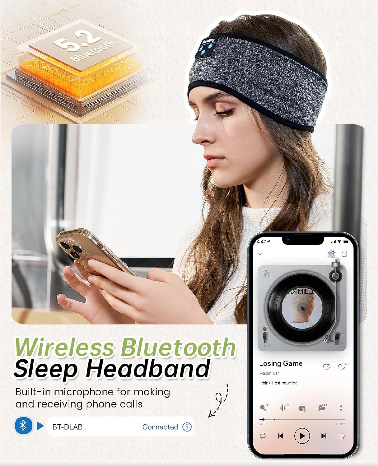 Sleep Headphones Bluetooth Headband Sleeping Headphones Headband Wireless Sleep Headband with Comfortable Earbuds for Side Sleepers, Sleeping Eye Mask for Women Men Workout Running