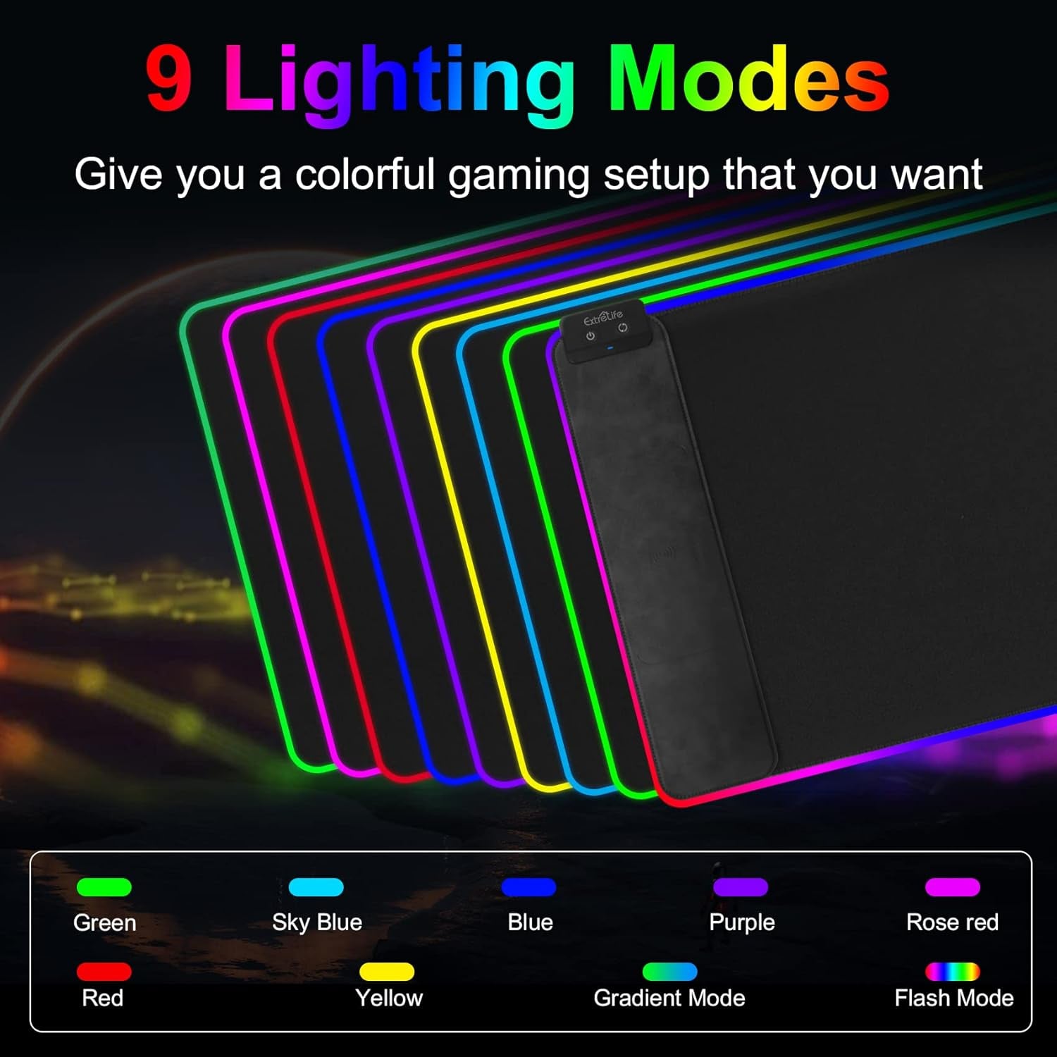 Wireless Charging RGB Gaming Mouse Pad, 31.5"X15.7" Large Desk Mat, Desk Pad with Wireless Charger, Non-Slip Rubber Base, Waterproof, Computer Keyboard Mat for Gamer, Office, Home, Black