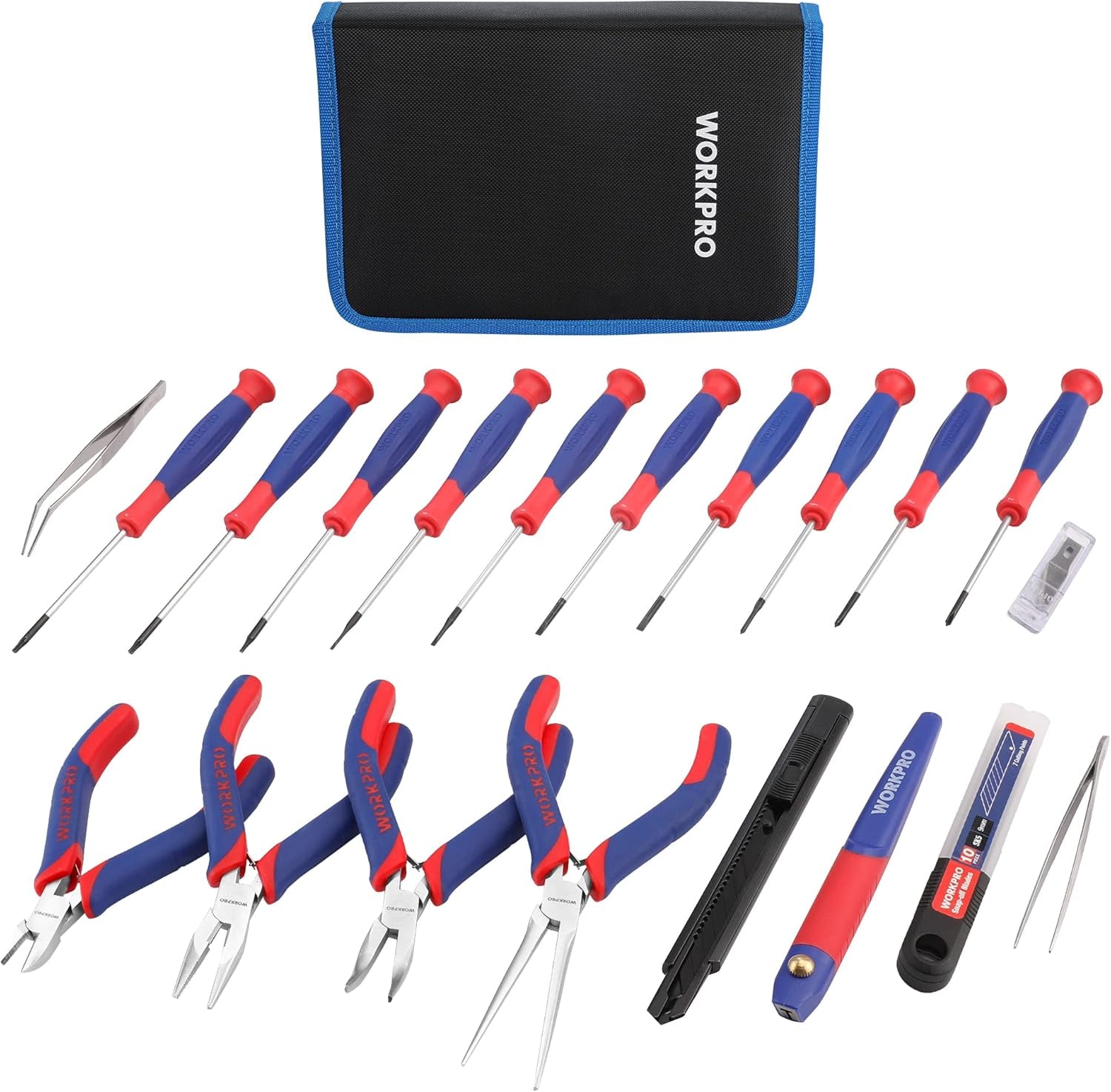 33PCS Precision Repair Tool Set Includes Pliers Set, Screwdrivers Set, Craft & Utility Knife, Tweezers, Electronic Repair Tool Kit with Pouch for Laptops, Phones, Computer & Gaming Accessories