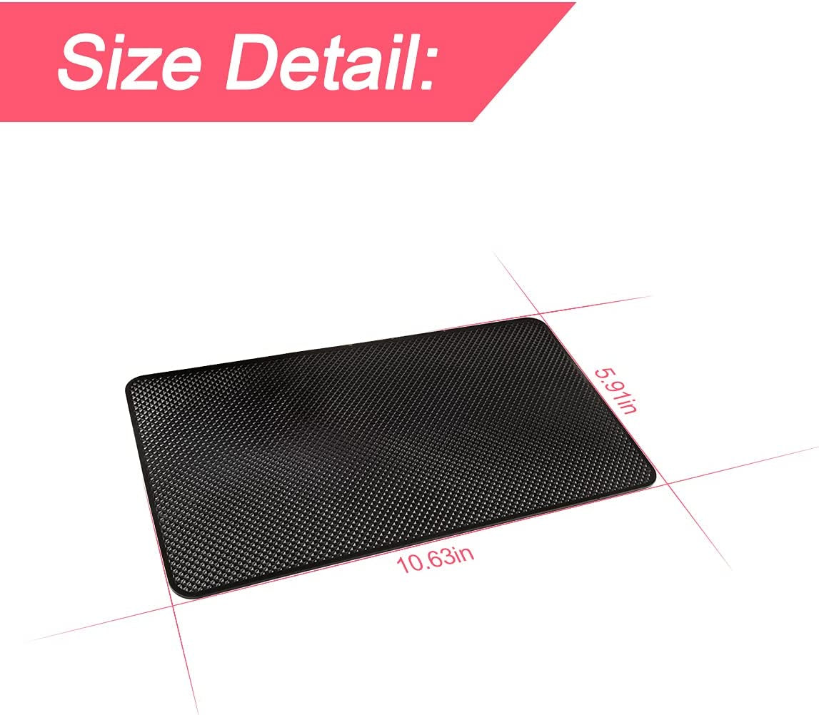 Car Dashboard Anti-Slip Rubber Pad, 10.6"X 5.9" Universal Non-Slip Car Magic Dashboard Sticky Adhesive Mat for Phones Sunglasses Keys Electronic Devices and More Use (Black/Grid)