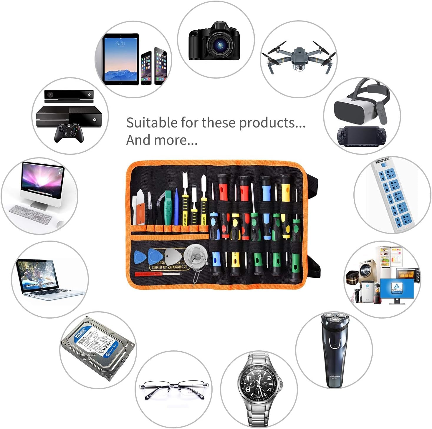 25Pcs Electronics Repair Tool Kit,  Precision Screwdriver Set Magnetic for Fix Apple Iphone,Cell Phone,Smart Watch,Computer,Pc,Tablet,Ipad,Camera,Xbox,Ps4 Pry Open Replace Screen Battery