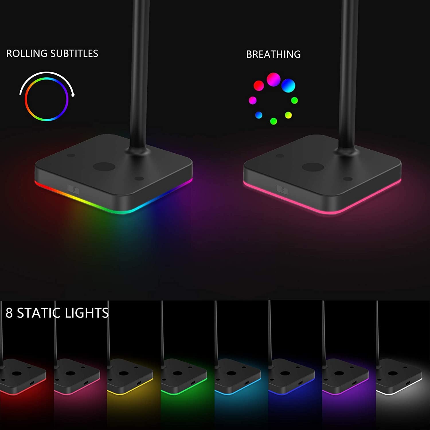 RGB Headphone Stand with Wireless Charger Desk Gaming Headset Holder Hanger Rack with 10W/7.5W Fast Charge QI Wireless Charging Pad - Suitable for Gamer Desktop Table Game Earphone Accessories