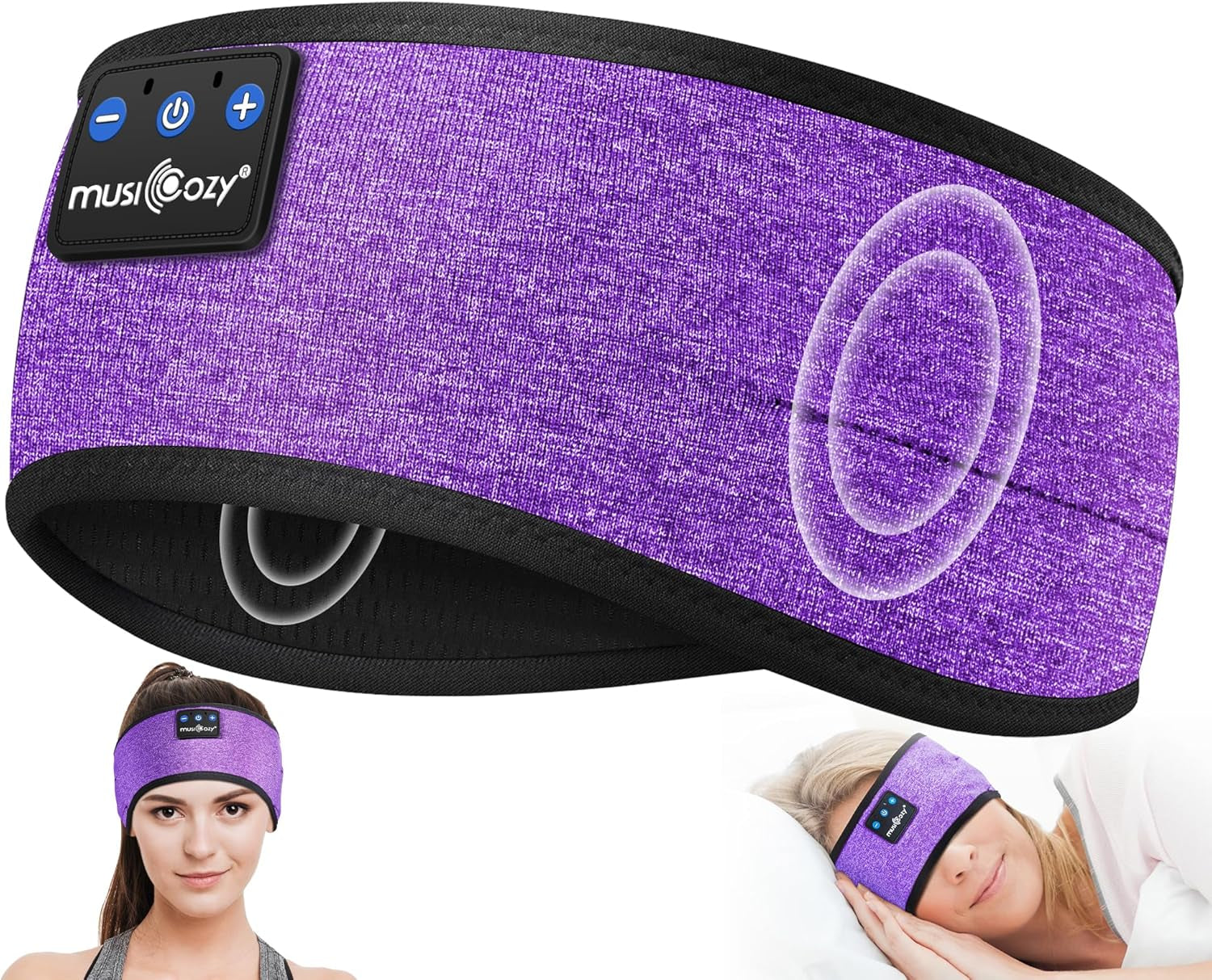 Sleep Headphones Wireless, Bluetooth Headband Sports Sleeping Headphones Sleep Mask Earbuds Breathable Music Headband with Bluetooth 5.2, Perfect for Workout Running, Grape Purple