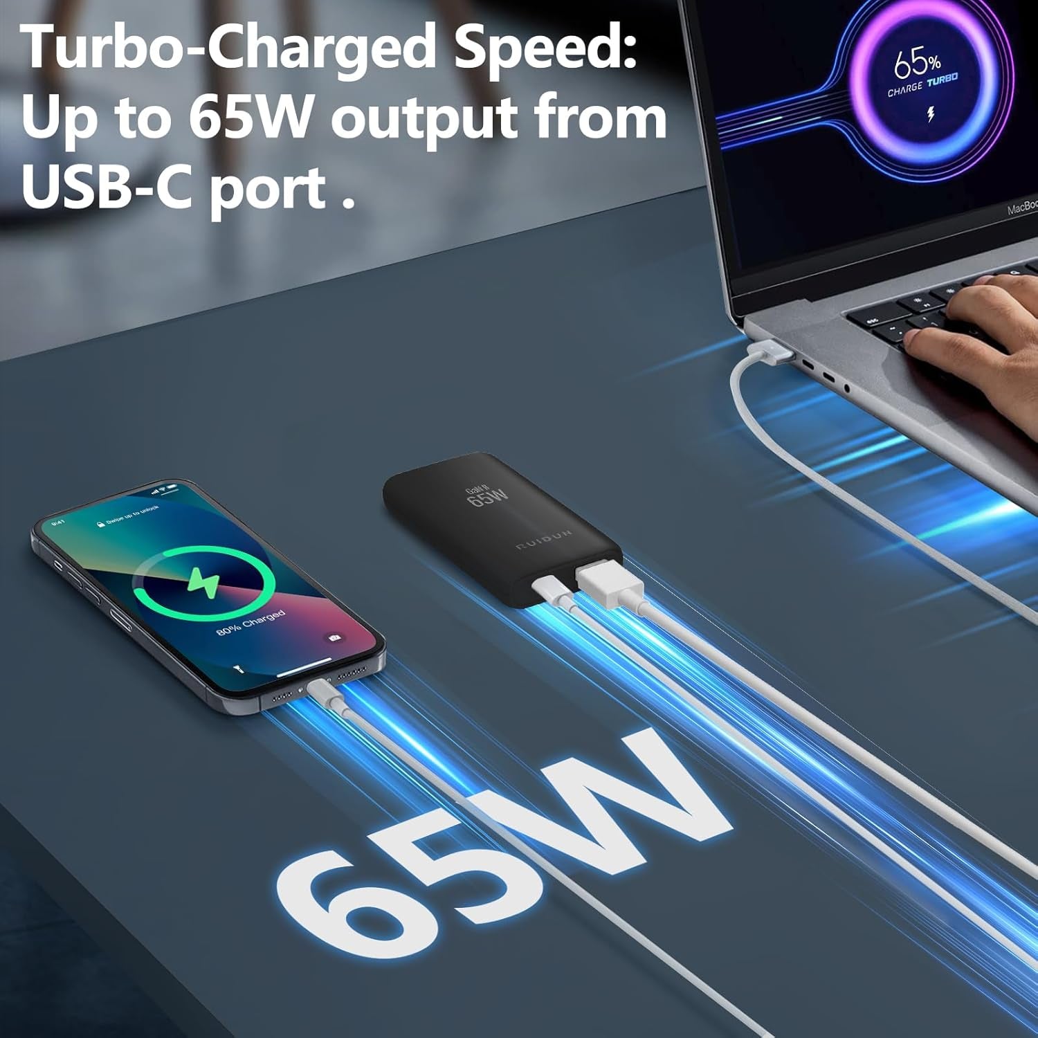 65W Gan USB C Charger, Dual-Port Fast Wall Charger with PD 3.0 & QC 4.0, Foldable Plug Compact Power Adapter for Macbook Pro/Air, Iphone 16, Ipad Pro, Samsung Galaxy S24, Steam Deck & More