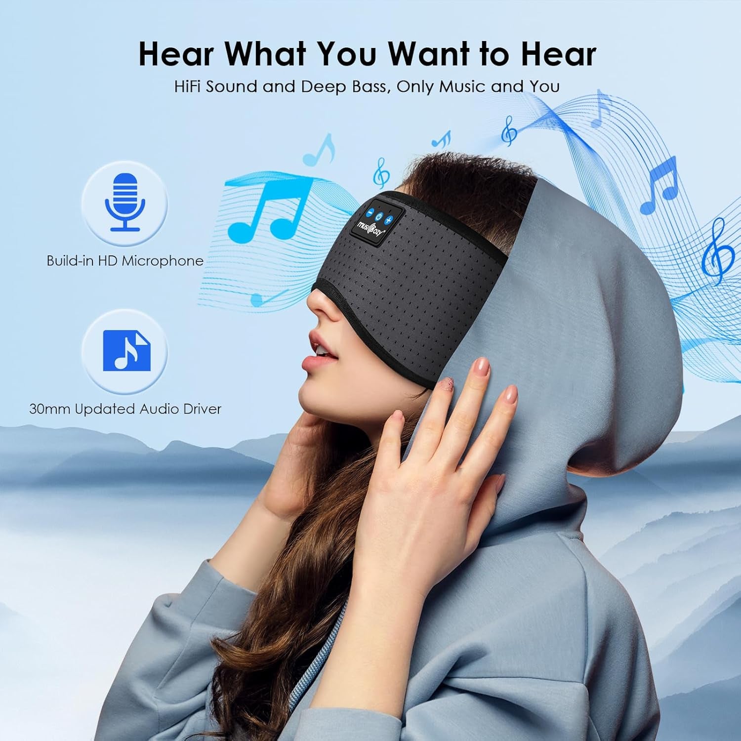 Sleep Headphones Bluetooth 5.4 Breathable Sleeping Headphones Sleep Mask, Wireless Eye Mask Sleep Earbuds for Side Sleepers Men Women Office Travel Cool Tech Gadgets Gift