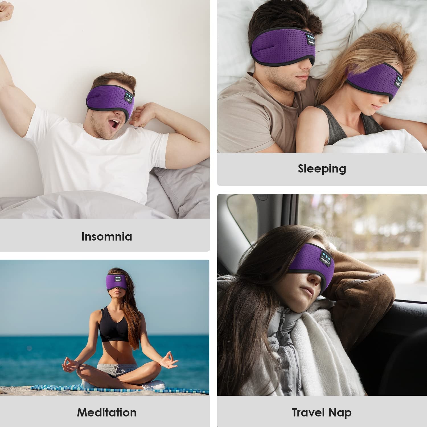 White Noise Bluetooth Sleep Mask with 8 Soothing Sounds & 3D Wireless Sleep Headphones, Bluetooth Sleeping Headphones for Yoga Travel Office Relaxation, Tech Gadgets Gifts, Lavender Purple