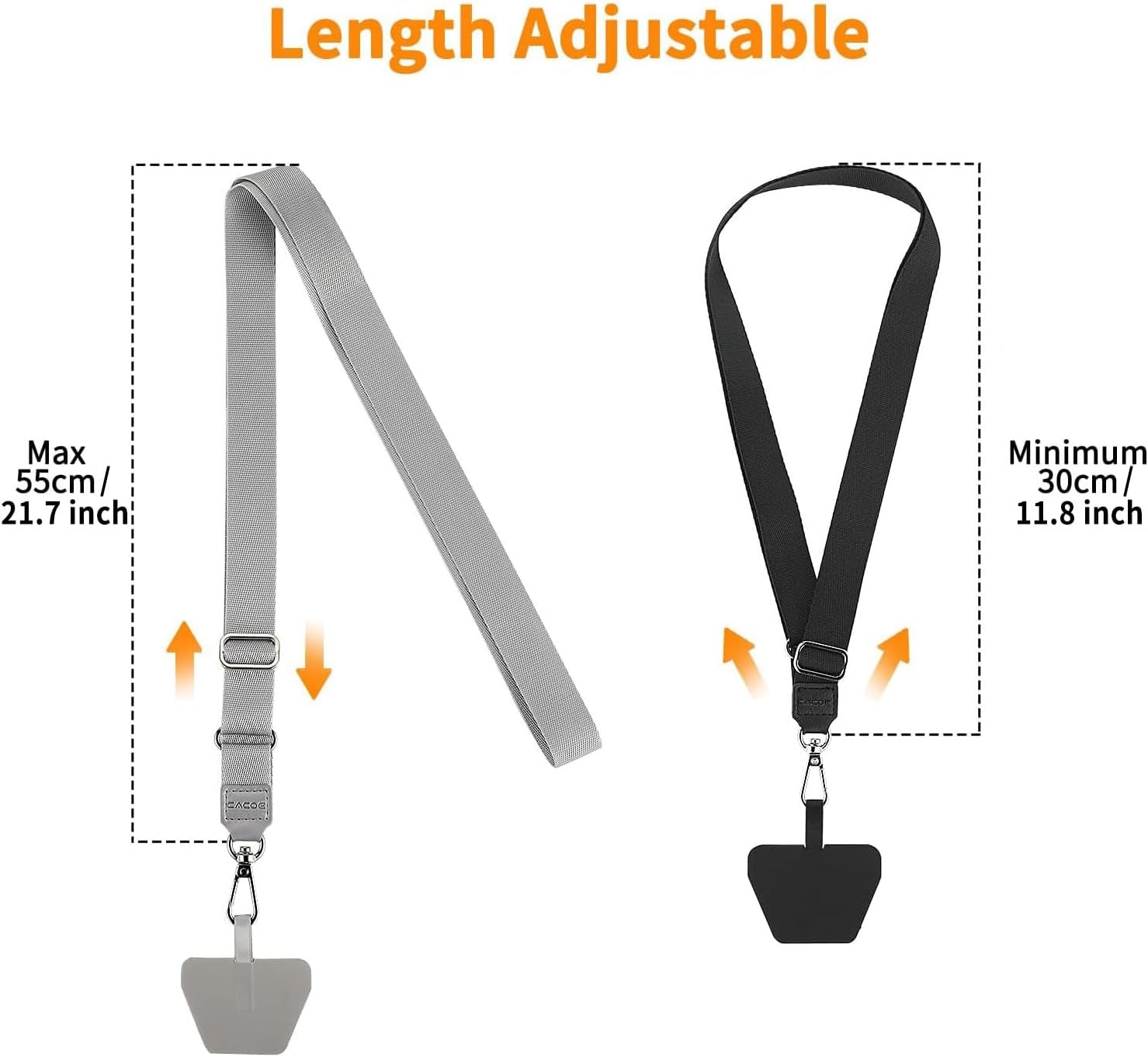 Phone Lanyard 2 Pack-2× Adjustable Neck Strap,2× Phone Patches,Universal Cell Phone Multifuctional Patch Lanyards Compatible with Most Smartphones(Black+Gray)