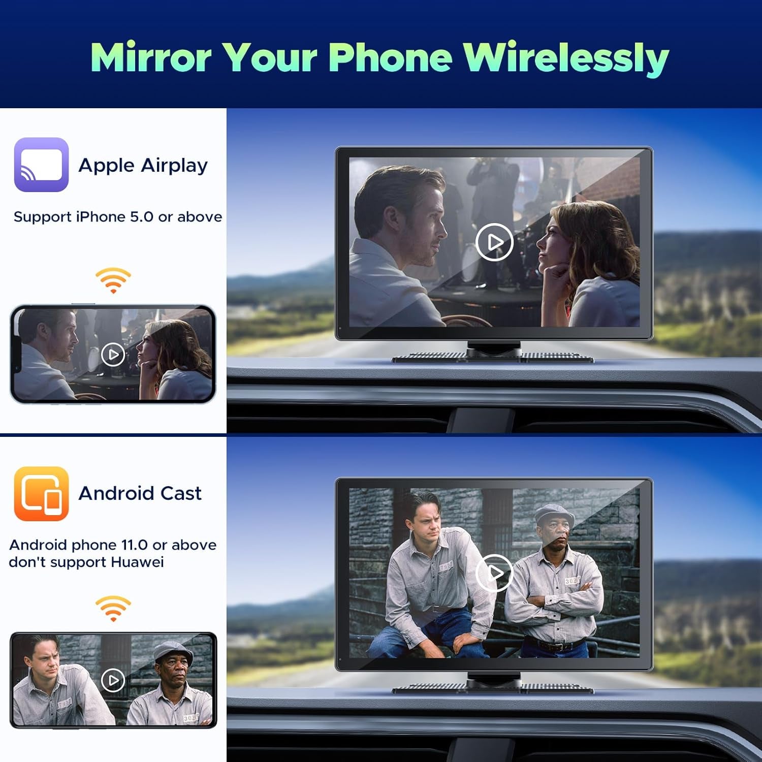 Portable Carplay Screen for Car,9-Inch Wireless Carplay and Android Auto with 4K Dashcam,1080P Backup Camera,Car Audio Receivers with G-Sensor,Gps Navigation,Mirror Link,Bluetooth,Voice Contiol