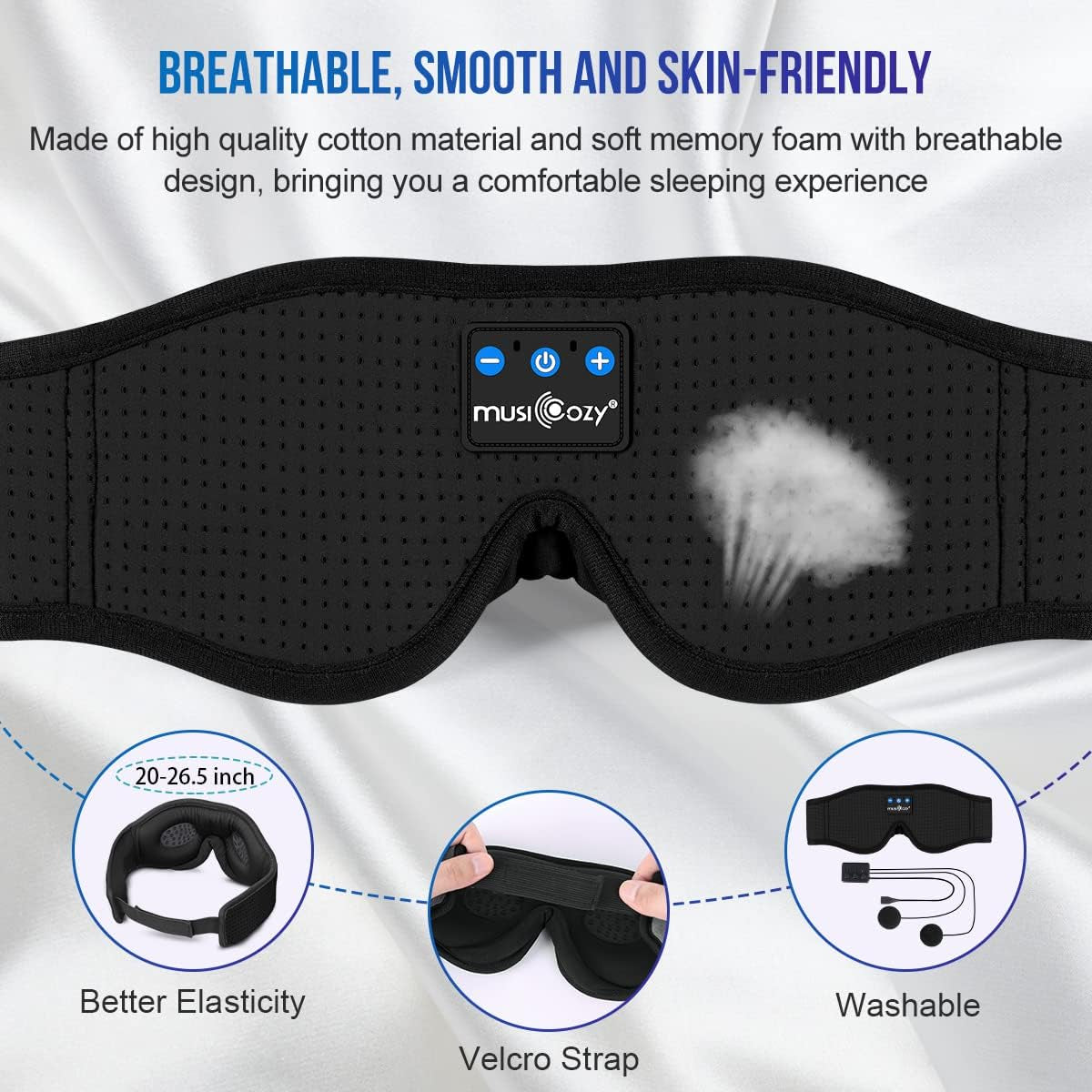 3D Bluetooth 5.2 Sleep Headphones, Breathable Wireless Music Eye Mask, Sleeping Headphones with Headband for Side Sleepers, Women, Men, Air Travel, Unique Tech Gifts