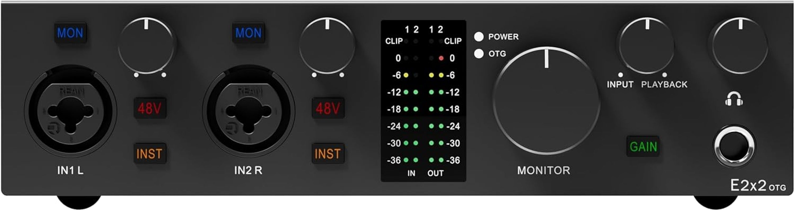 E2X2 OTG USB Audio Interface - Ultra-Linear Preamp & Powerful Headphone Amp,Optical Output, Dual Mobile Streaming, Zero-Latency, 192Khz/24Bit Recording, Pc/Mobile Compatible (Black)