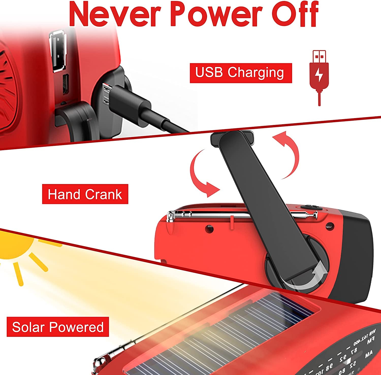 Emergency Hand Crank Radio with LED Flashlight for Emergency, AM/FM NOAA Portable Weather Radio with 2000Mah Power Bank Phone Charger, USB Charged & Solar Power for Camping, Emergency