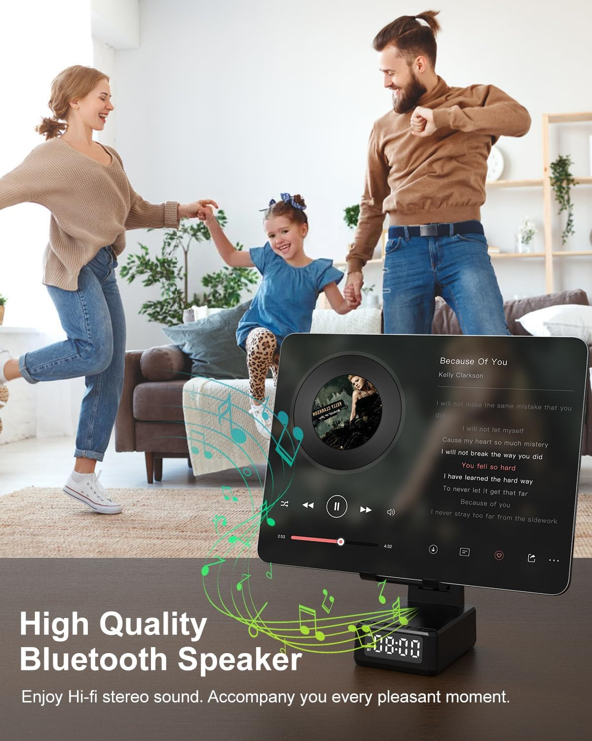 Gifts for Men Cell Phone Stand with Wireless Bluetooth Speaker and Wireless Charger, Phone Charger Stand with Digital Alarm Clock for Iphone, Birthday Gifts for Men,Boyfriend,Dad,Women,Christmas