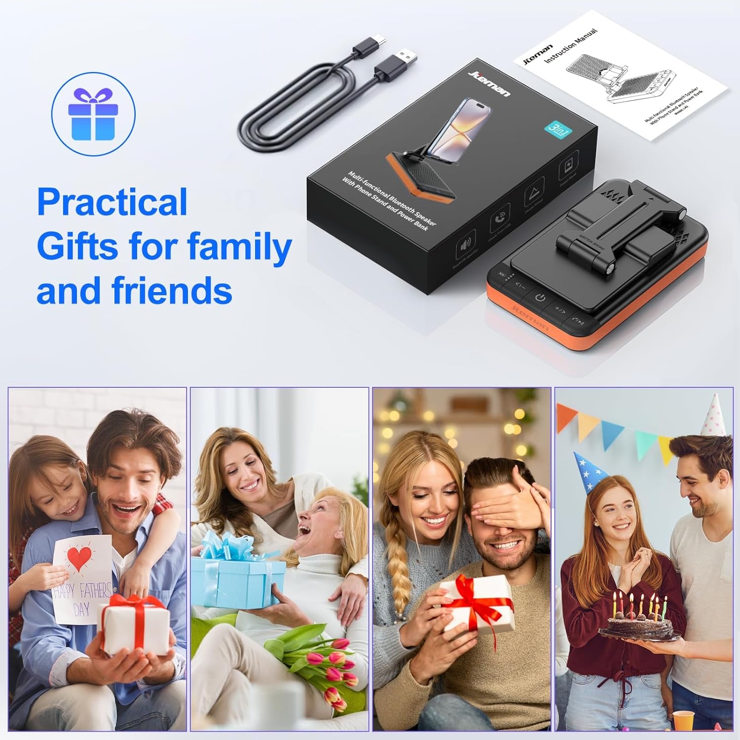 Birthday Gifts for Men Women,Bluetooth Speaker Phone Stand with Power Bank,Portable Foldable Charging Speaker Stand,Unique Gifts for Women Dad,Men Gifts Tech Gadgets