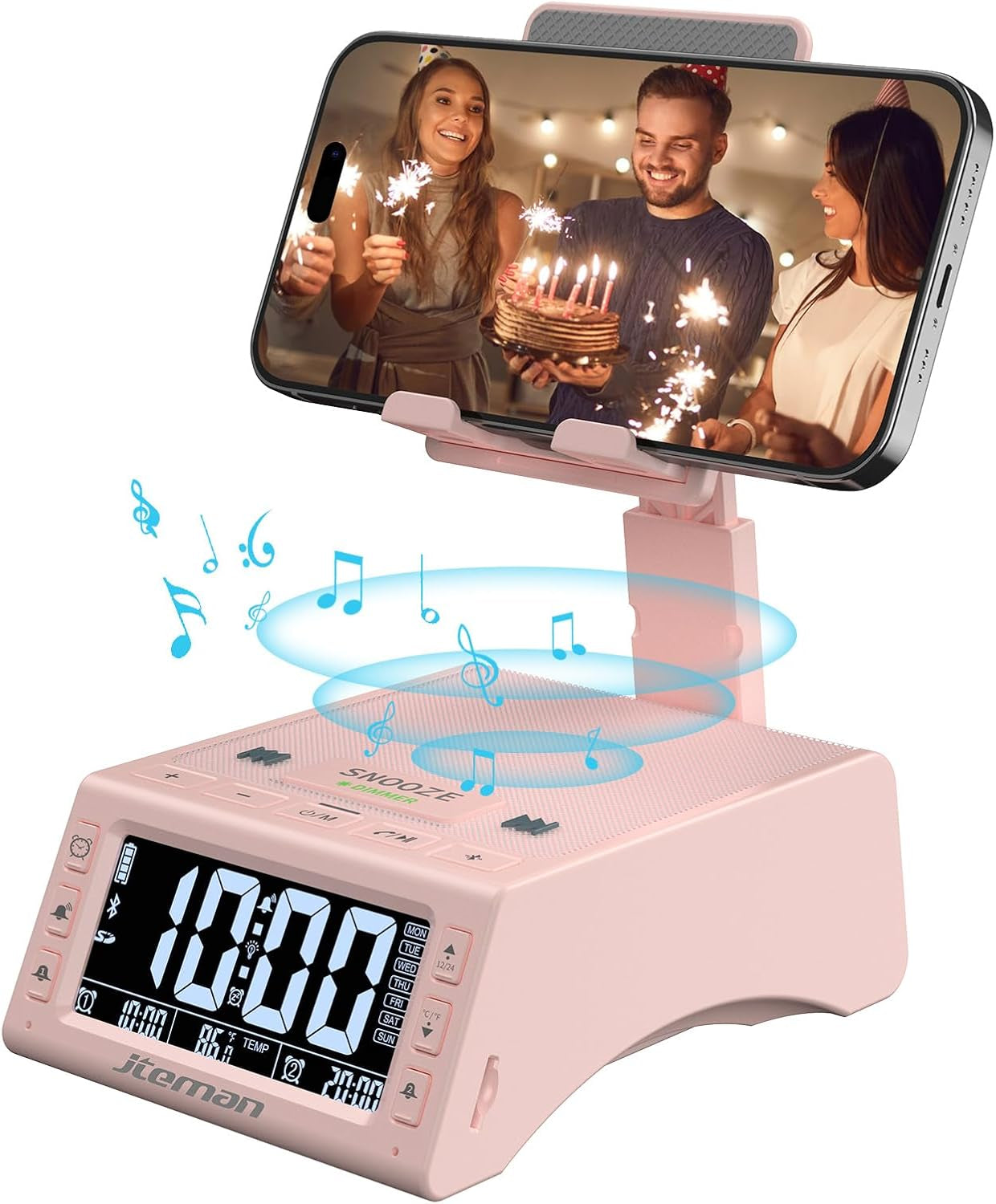Gifts for Men Women,Cell Phone Stand with Wireless Bluetooth Speaker,Adjustable Cool Tech Kitchen Gadgets,Unique Birthday Gift Idea for Him, Husband, Boyfriend（Pink）