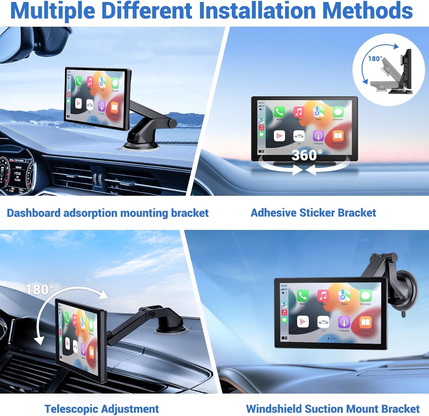 Wireless Apple Carplay Screen for Car 4K Dash Cam, 9" Portable Apple Carplay & Android Auto Car Stereo, with 1080P Backup Camera, GPS Navigation/Mirror Link/Voice Control/Bluetooth