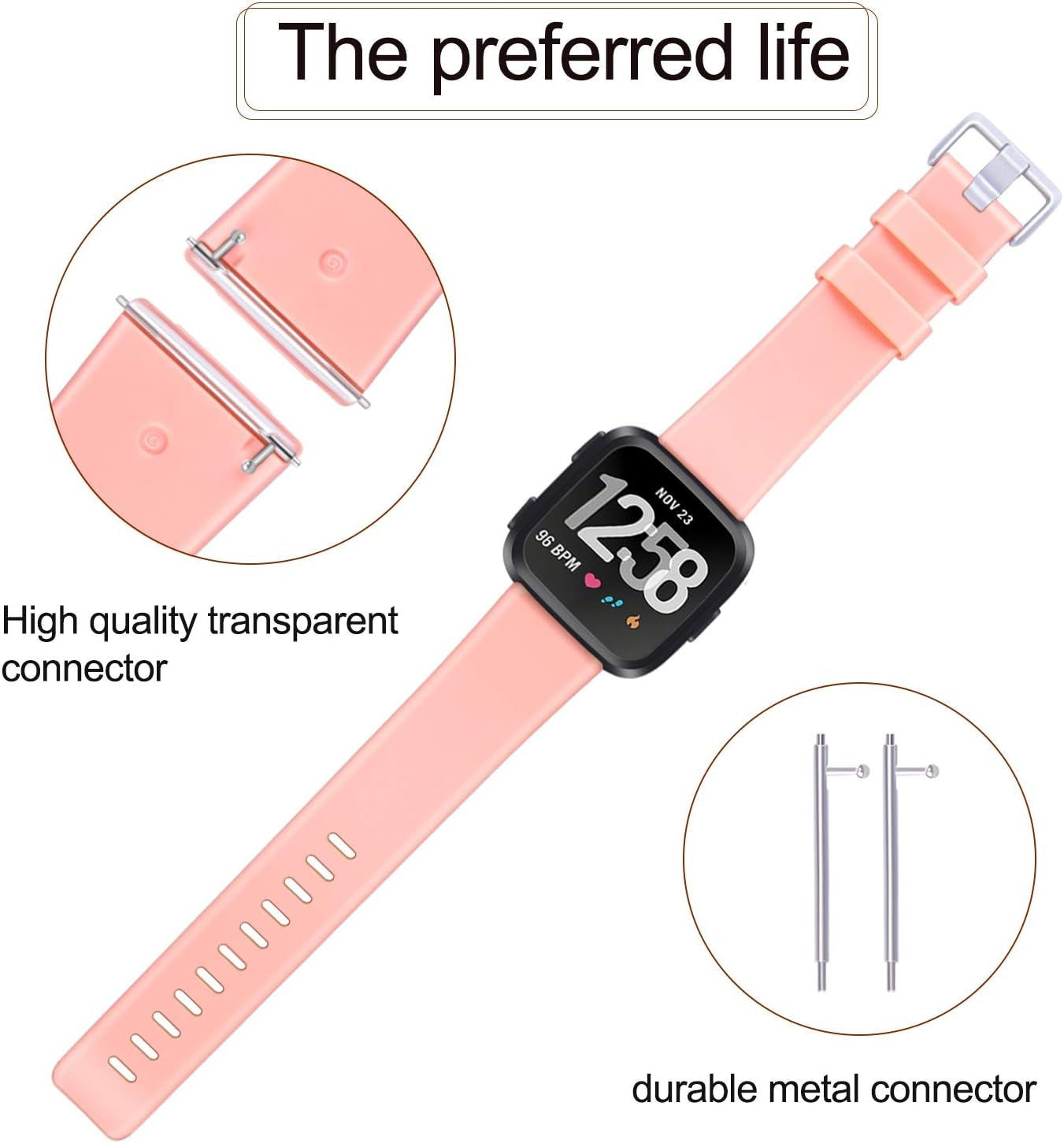 PACK 3 Soft Silicone Bands for Fitbit Versa 2 / Fitbit Versa/Fitbit Versa Lite Classic Adjustable Sport Bands for Women Men Small Large(Without Tracker) (Large, Purple+Violet+Peach)