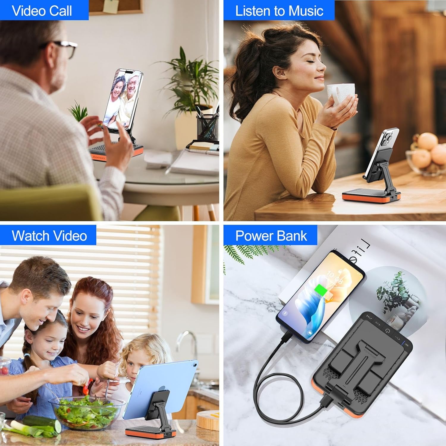 Birthday Gifts for Men Women,Bluetooth Speaker Phone Stand with Power Bank,Portable Foldable Charging Speaker Stand,Unique Gifts for Women Dad,Men Gifts Tech Gadgets